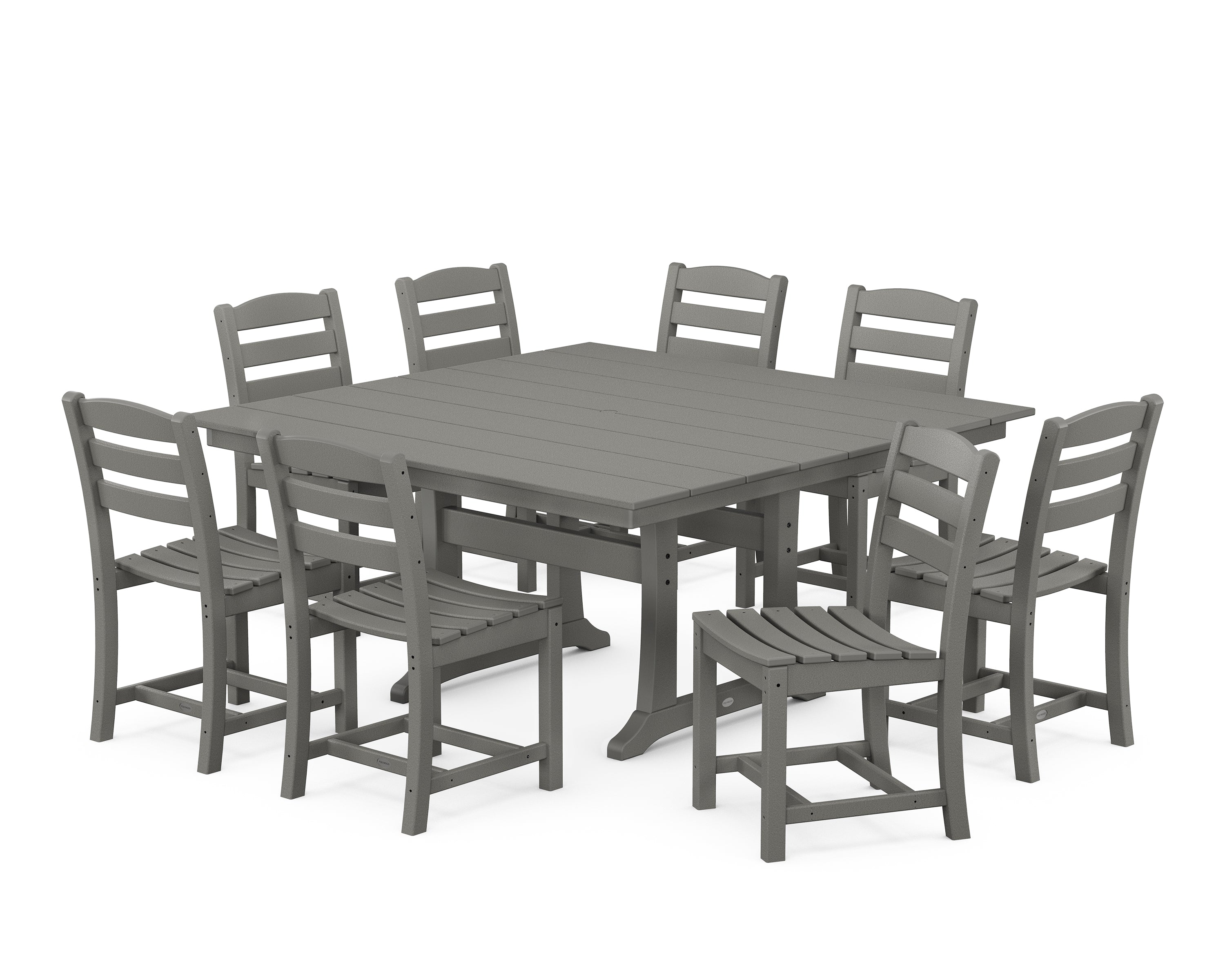 POLYWOOD La Casa Café 9-Piece Farmhouse Trestle Dining Set in Slate Grey