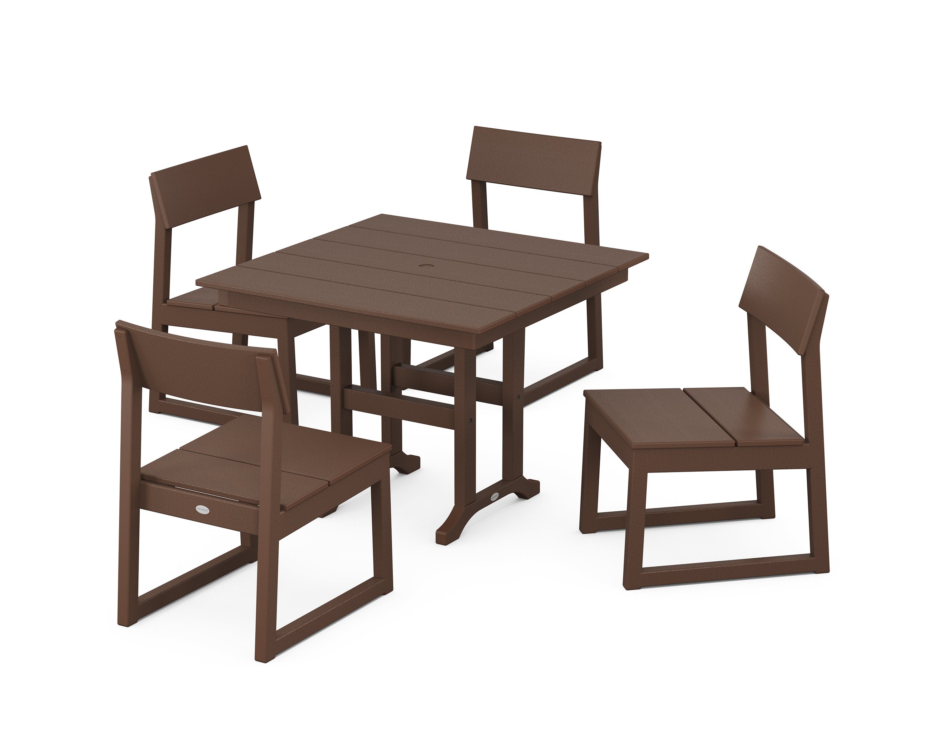 POLYWOOD EDGE Side Chair 5-Piece Farmhouse Dining Set in Mahogany