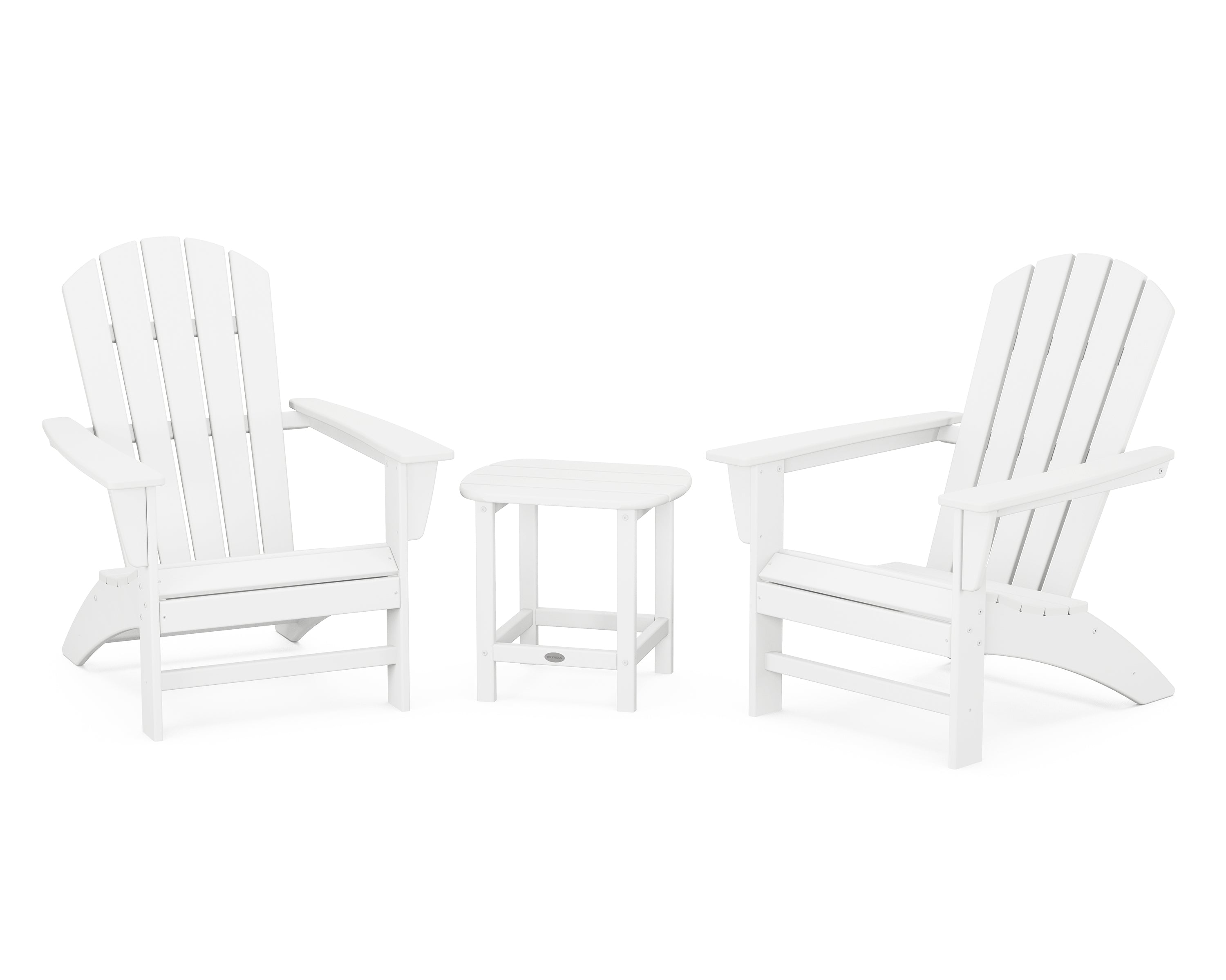 POLYWOOD® Nautical 3-Piece Adirondack Set with South Beach 18" Side Table in White