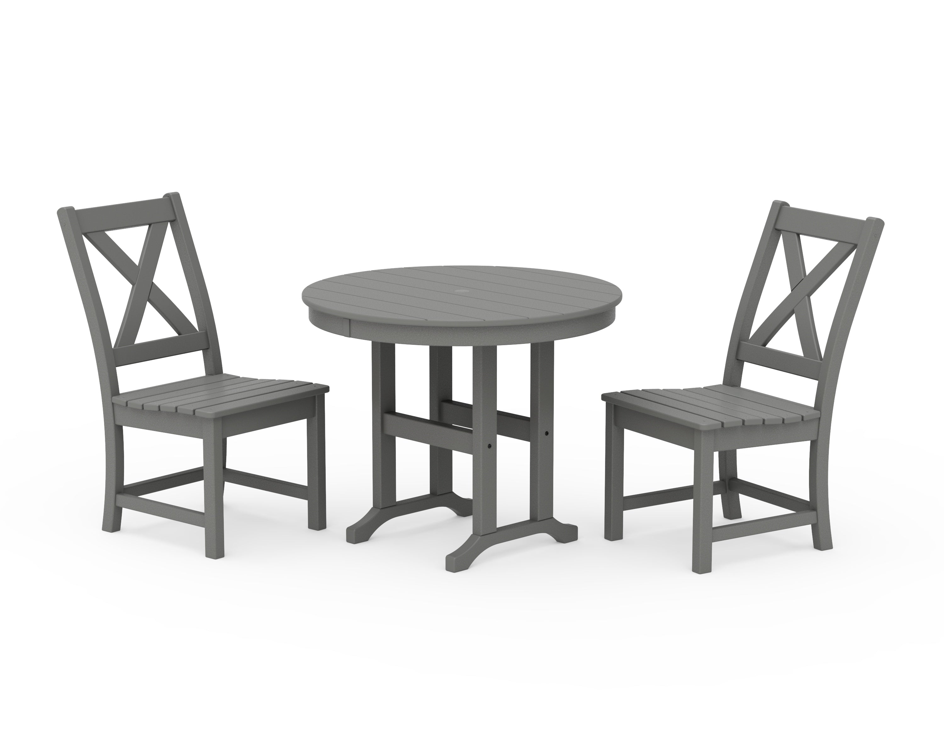 POLYWOOD Braxton Side Chair 3-Piece Round Dining Set in Slate Grey