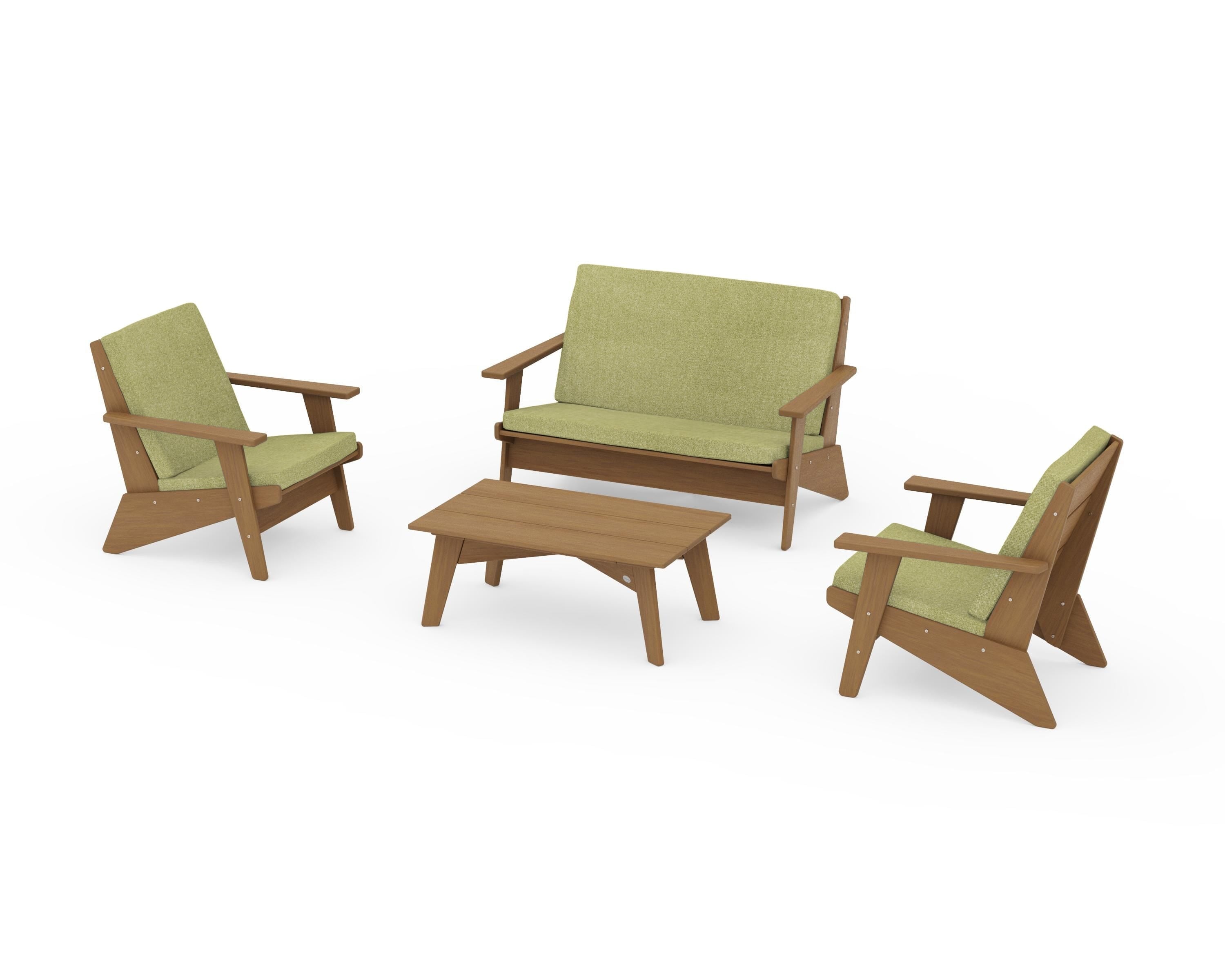 POLYWOOD Riviera Modern Lounge 4-Piece Set in Natural / Chartreuse Boucle