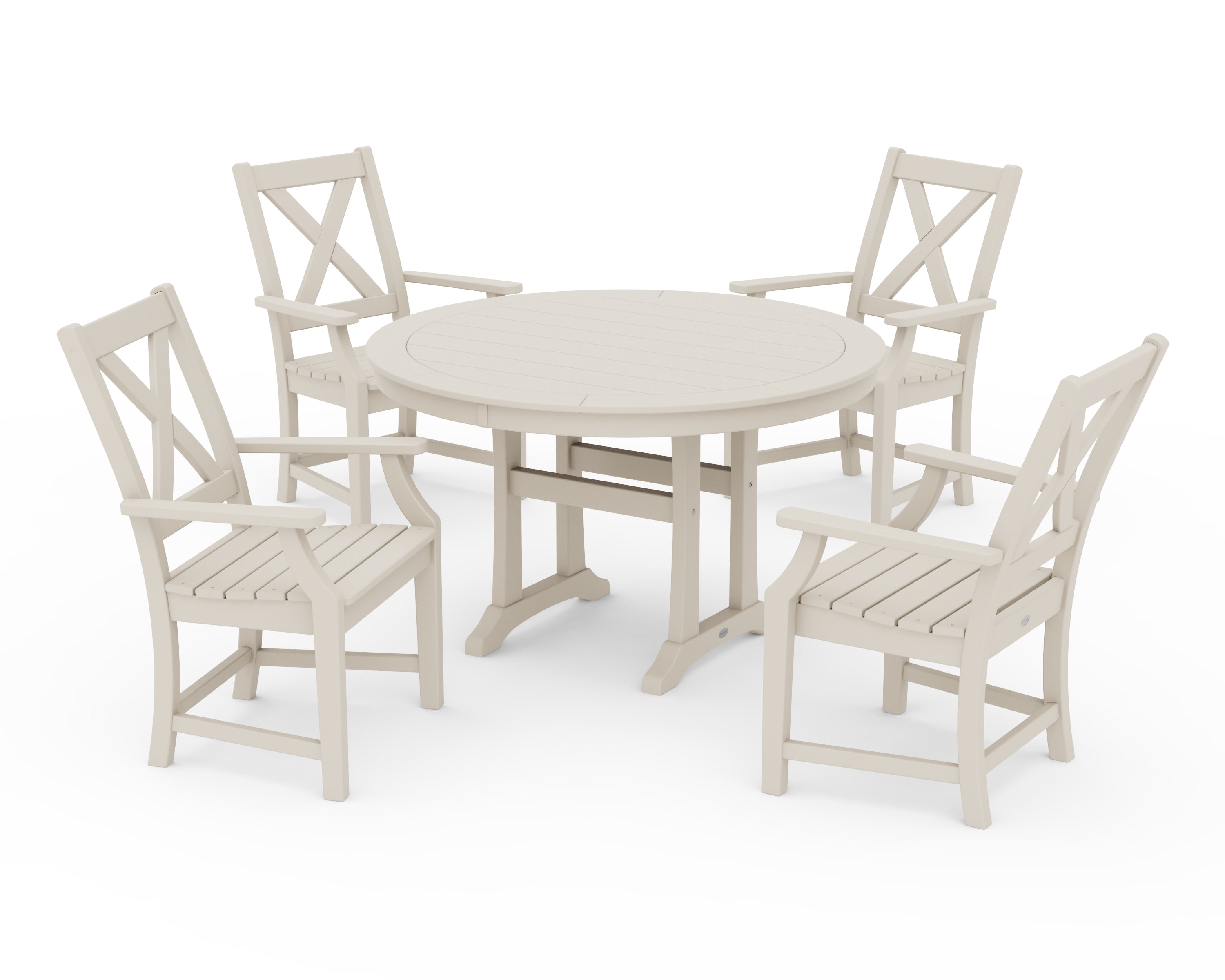 POLYWOOD Braxton 5-Piece Nautical Trestle Arm Chair Dining Set in Sand