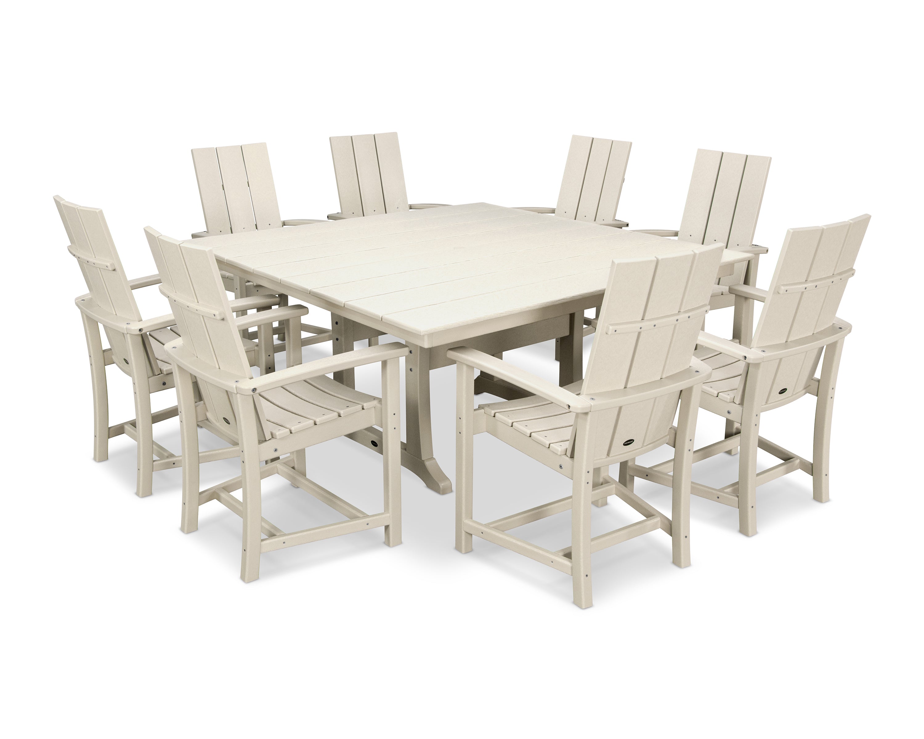 POLYWOOD® Modern Adirondack 9-Piece Farmhouse Trestle Dining Set in Sand