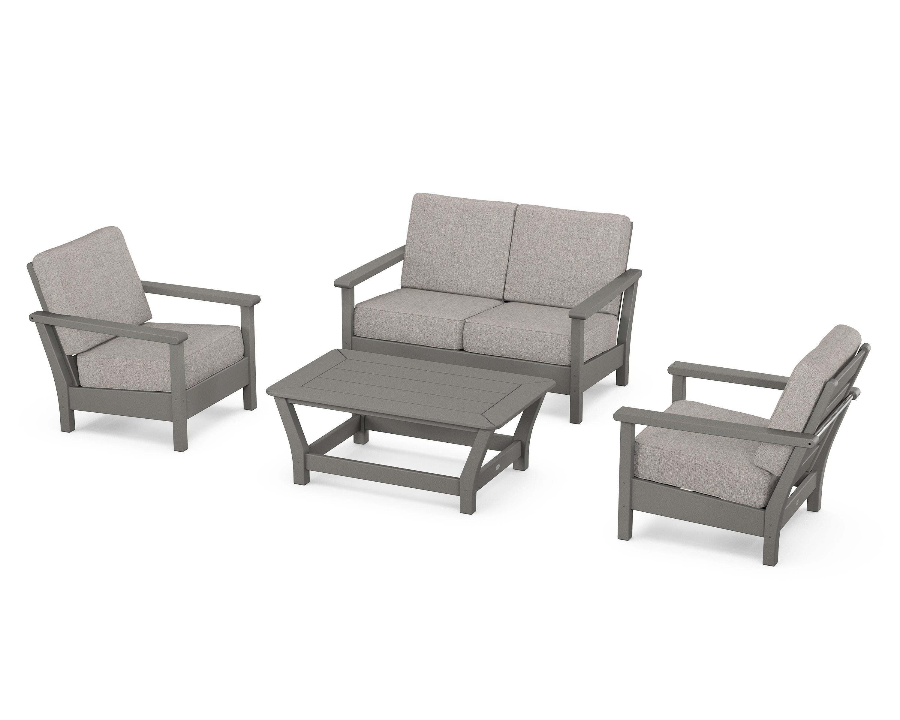 POLYWOOD Harbour 4-Piece Deep Seating Set in Slate Grey / Weathered Tweed