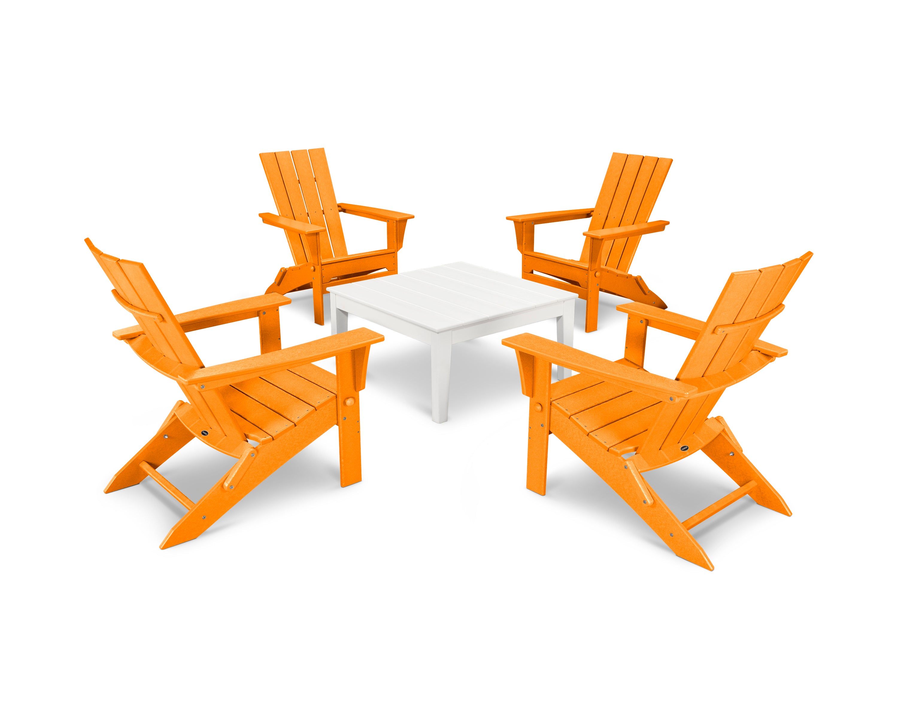 POLYWOOD Quattro Folding Chair 5-Piece Conversation Set in Tangerine / White