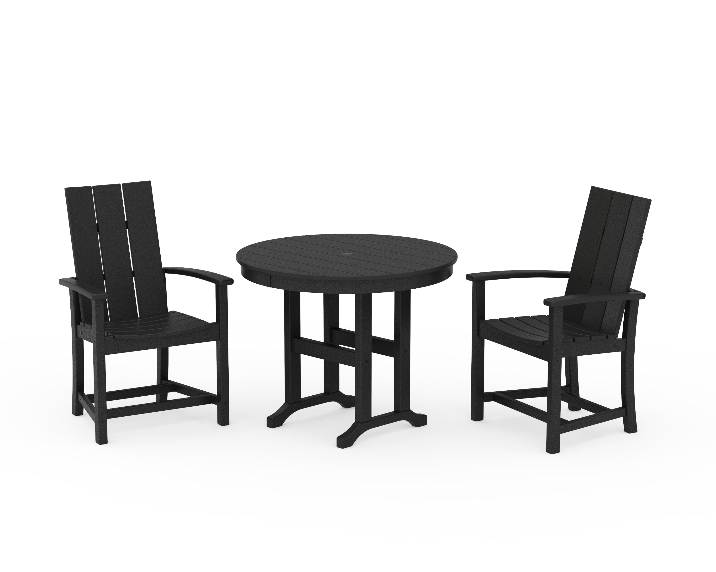 POLYWOOD Modern Adirondack 3-Piece Round Farmhouse Dining Set in Black