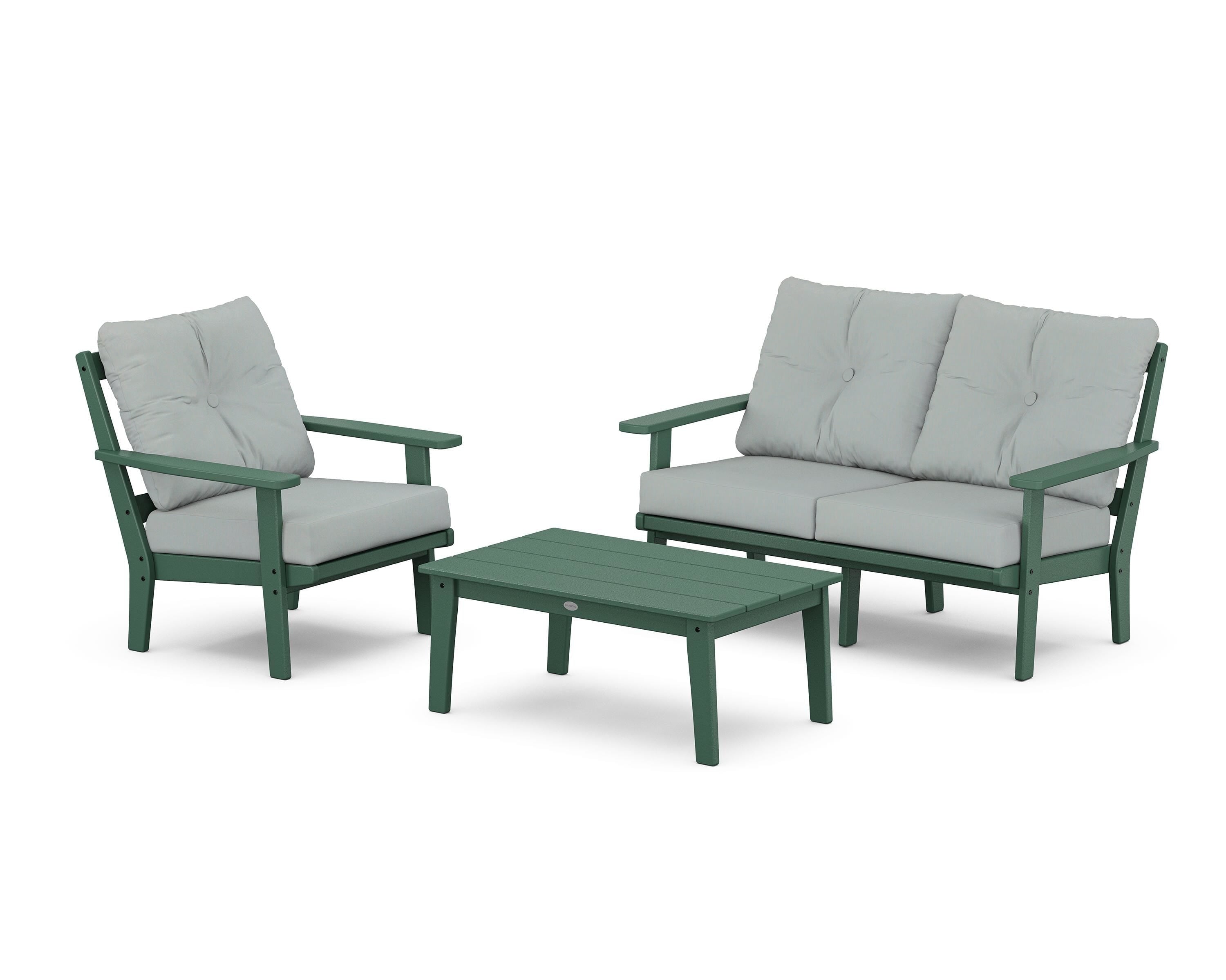 POLYWOOD Oxford 3-Piece Deep Seating Set with Loveseat in Green / Spa