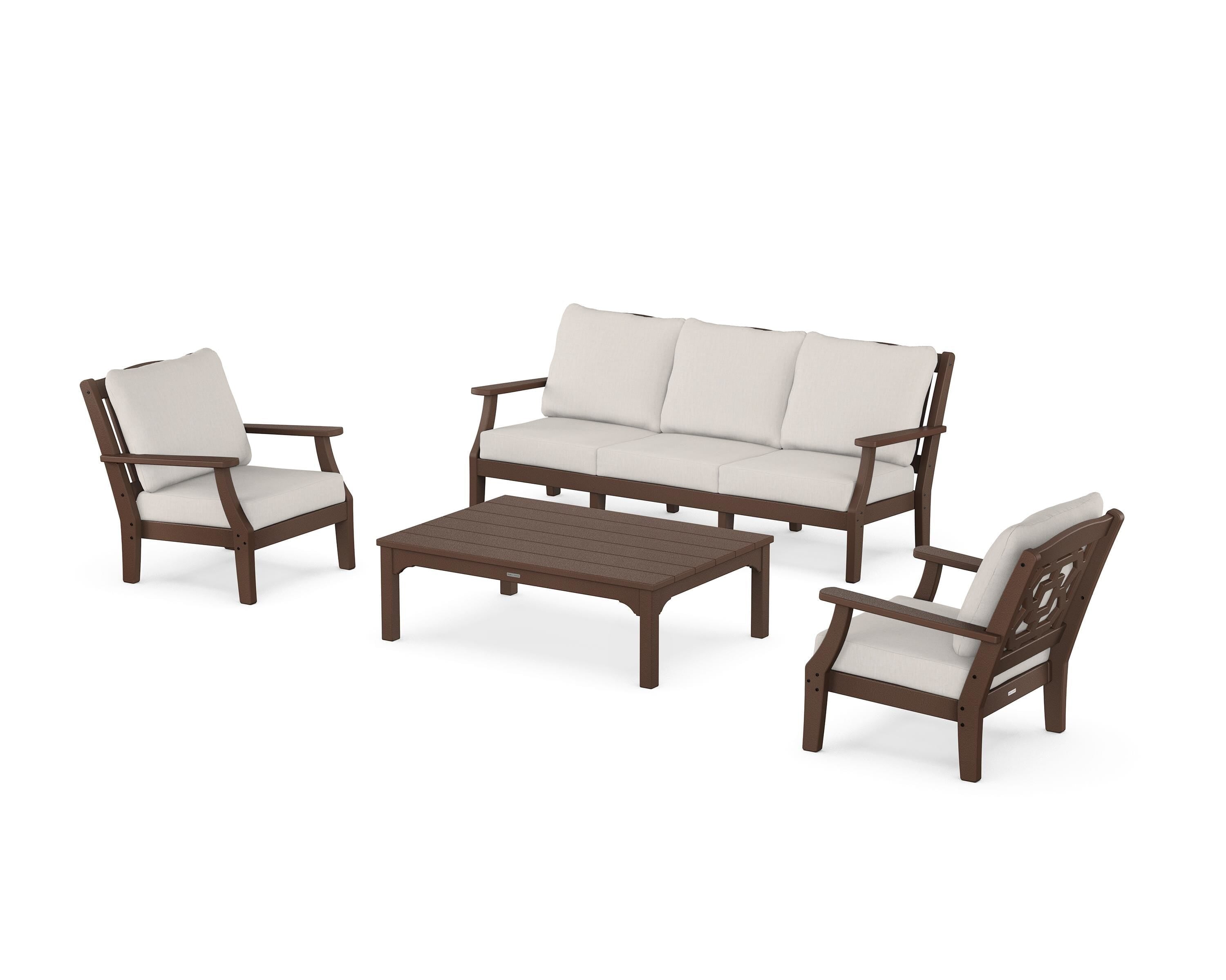 Martha Stewart by POLYWOOD Chinoiserie 4-Piece Deep Seating Set with Sofa in Mahogany / Cast Ash