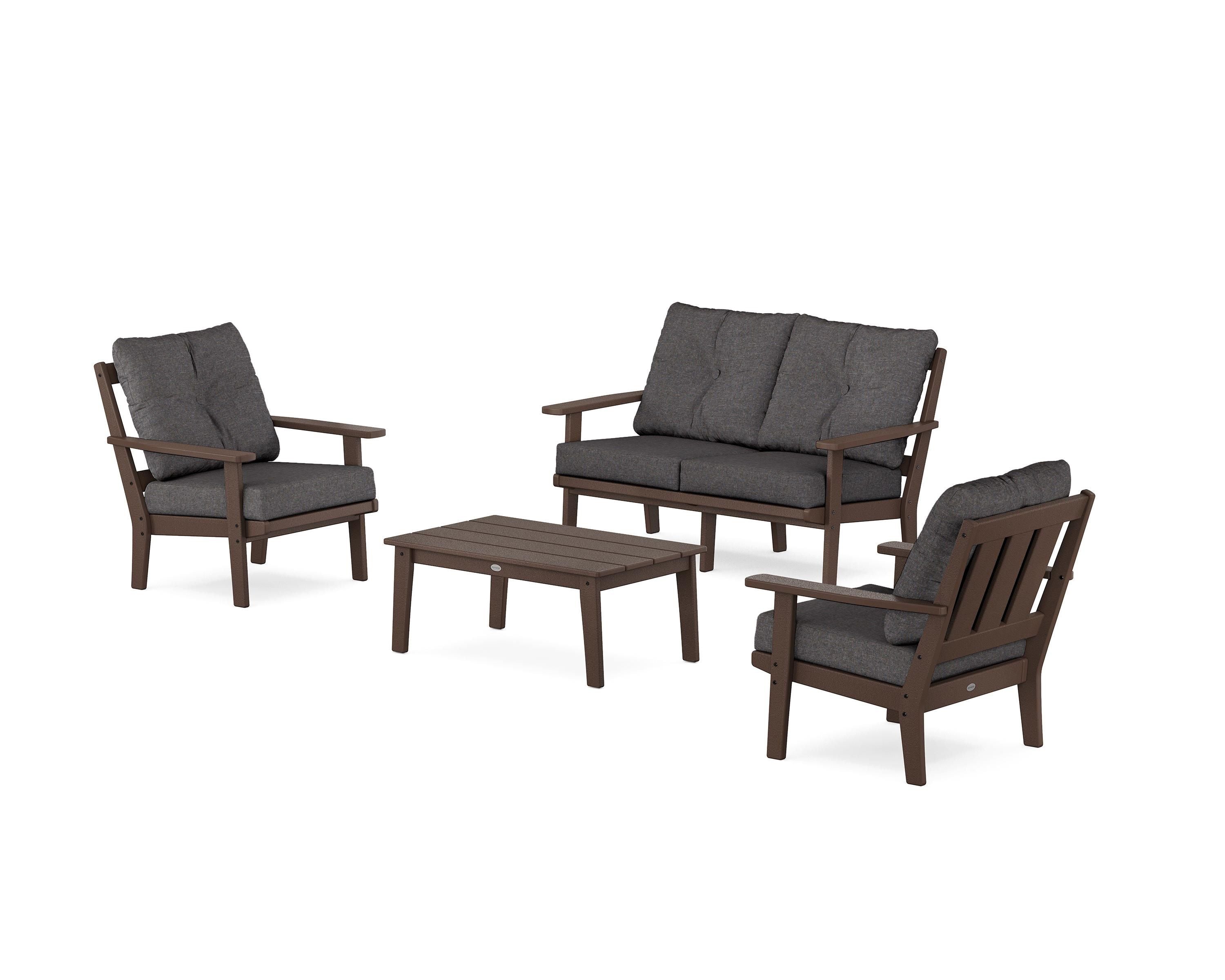 POLYWOOD Oxford 4-Piece Deep Seating Set with Loveseat in Mahogany / Ash Charcoal