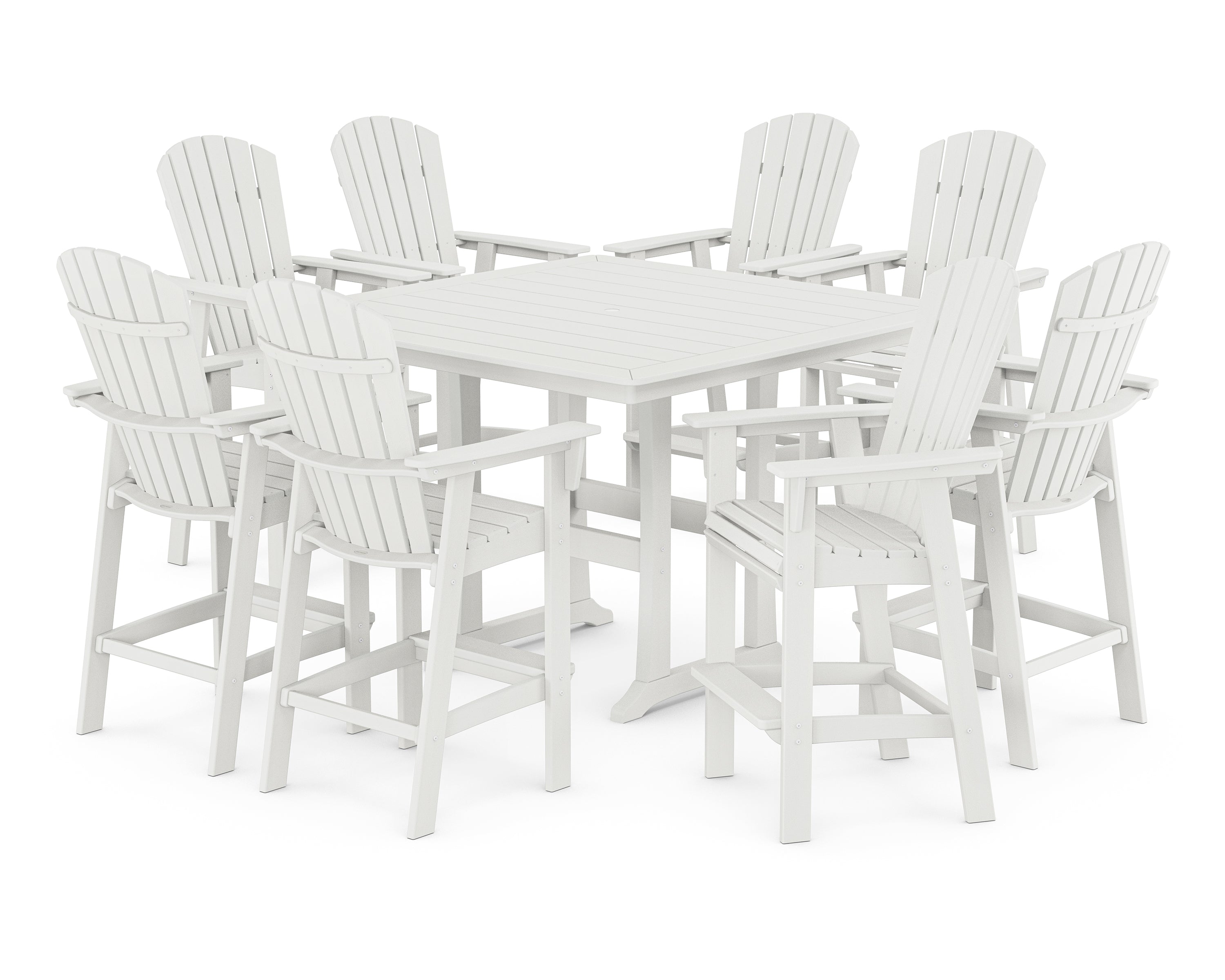 POLYWOOD® Nautical Curveback Adirondack 9-Piece Trestle Bar Set in Vintage White