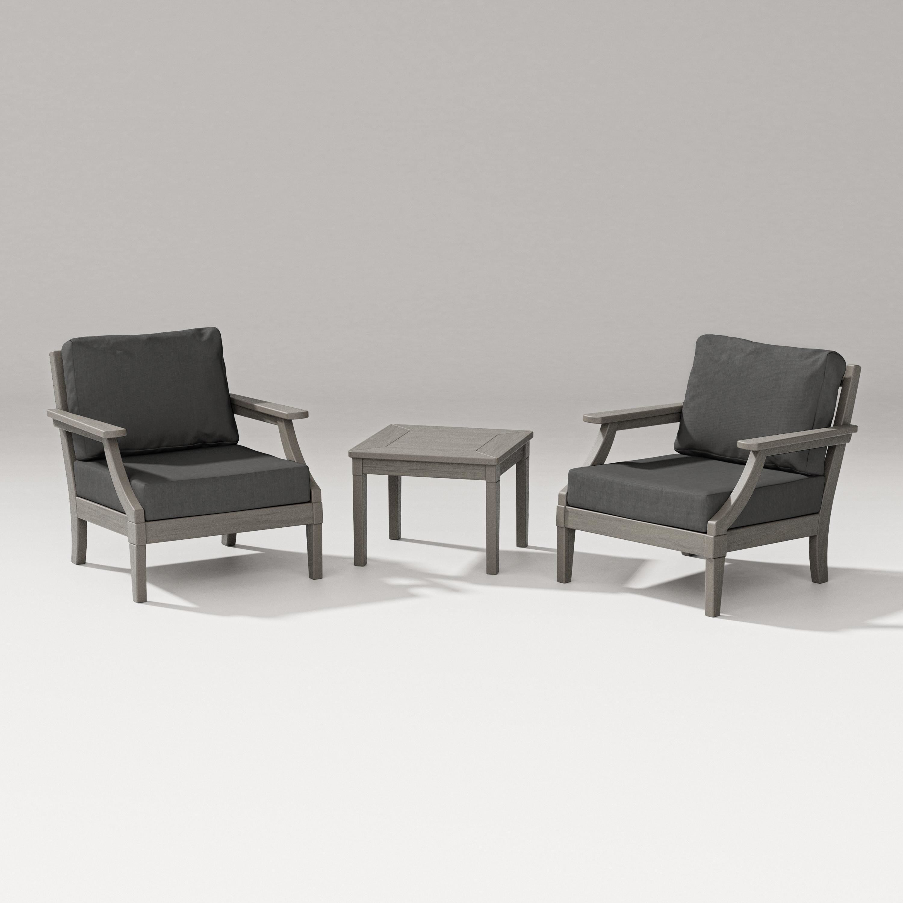 PW Designer Series Estate 3-Piece Lounge Chair Set in Driftwood / Spectrum Carbon