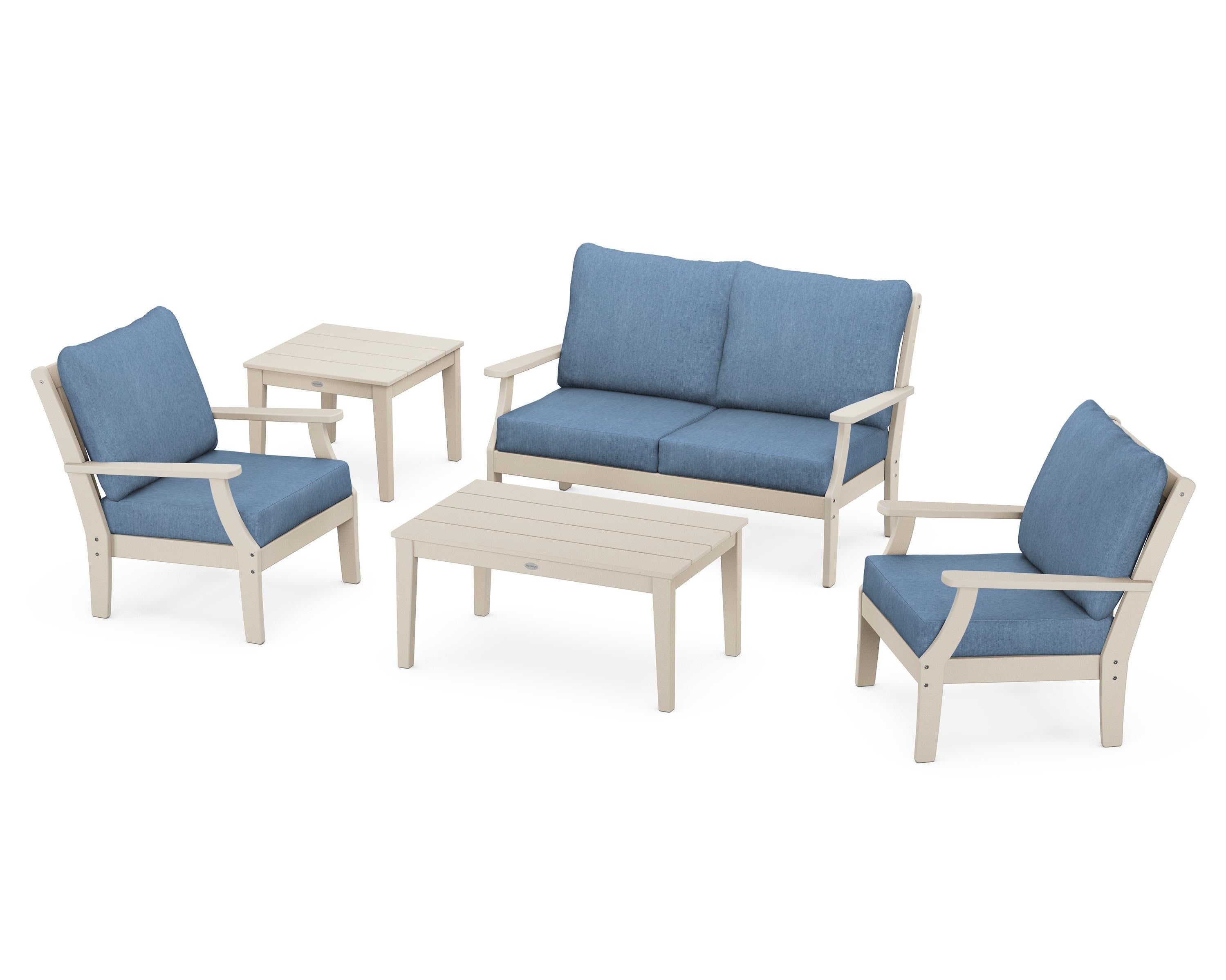 POLYWOOD Braxton 5-Piece Deep Seating Set in Sand / Sky Blue