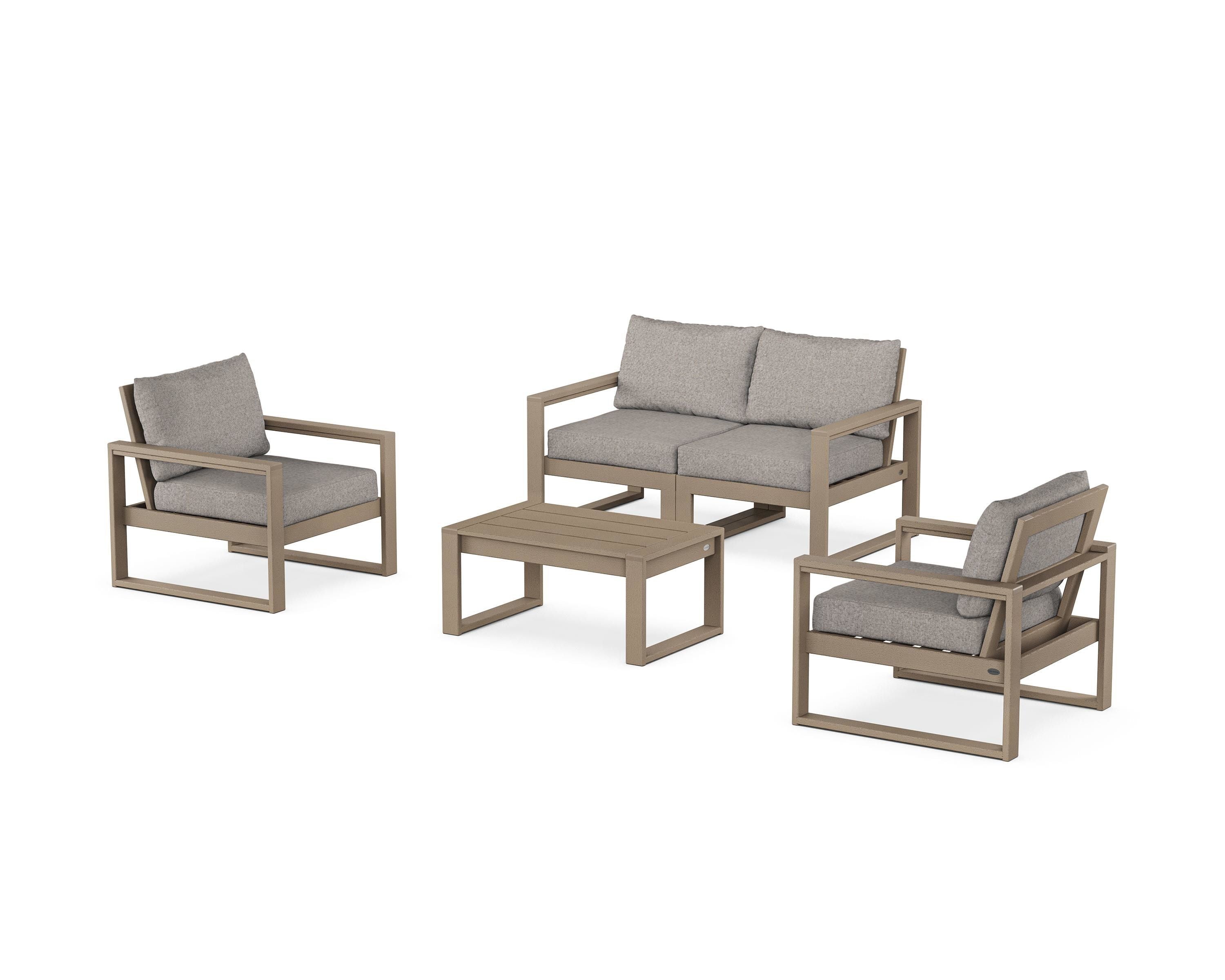 POLYWOOD EDGE Sectional 4-Piece Deep Seating Set with Loveseat in Vintage Sahara / Weathered Tweed