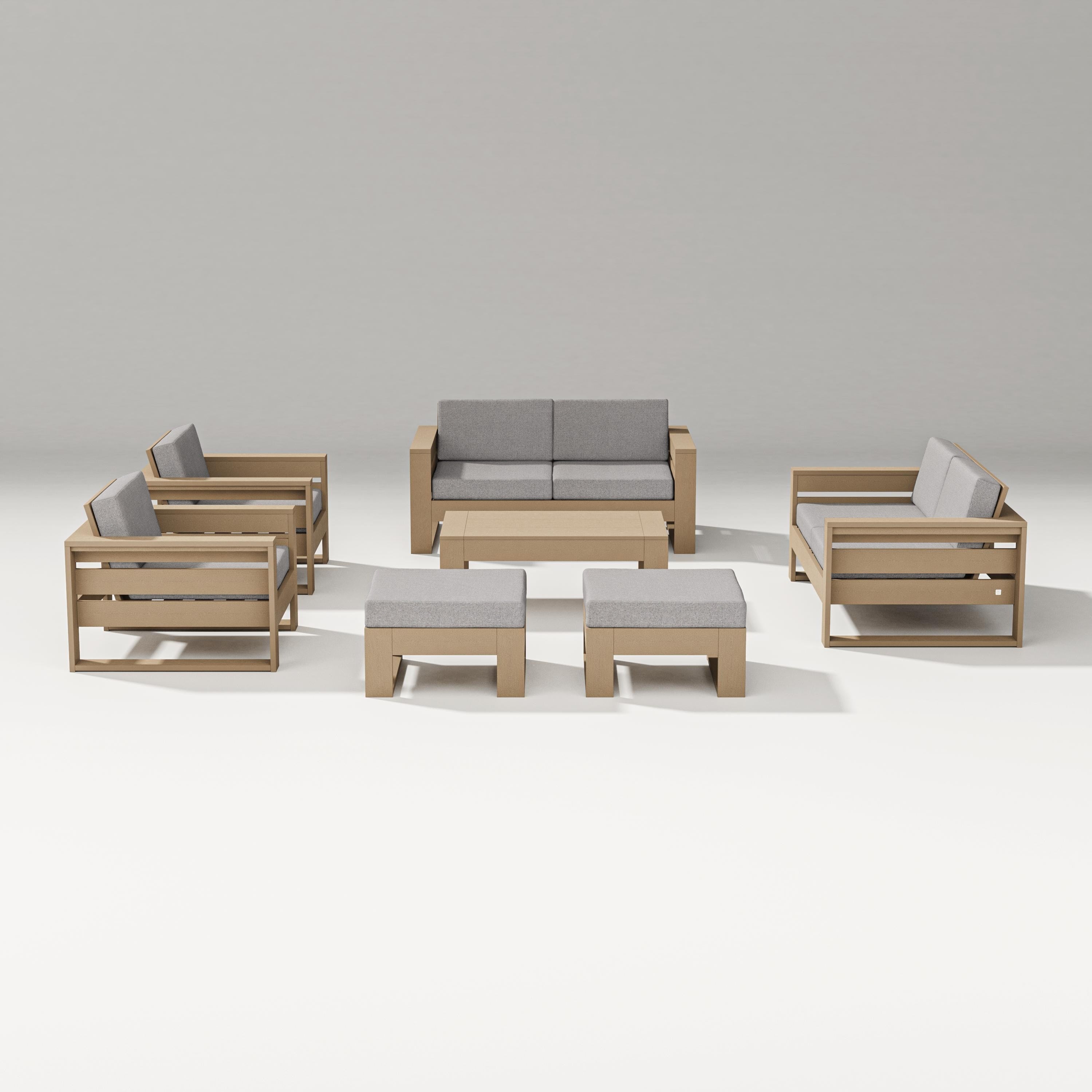 PW Designer Series Latitude 7-Piece Lounge Loveseat Set in Vintage Sahara / Grey Mist