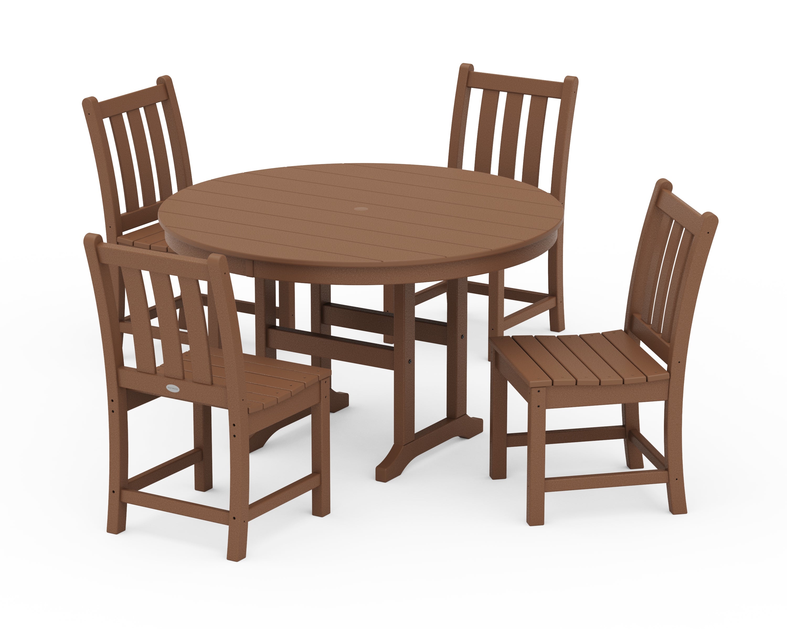 POLYWOOD Traditional Garden Side Chair 5-Piece Round Farmhouse Dining Set in Teak
