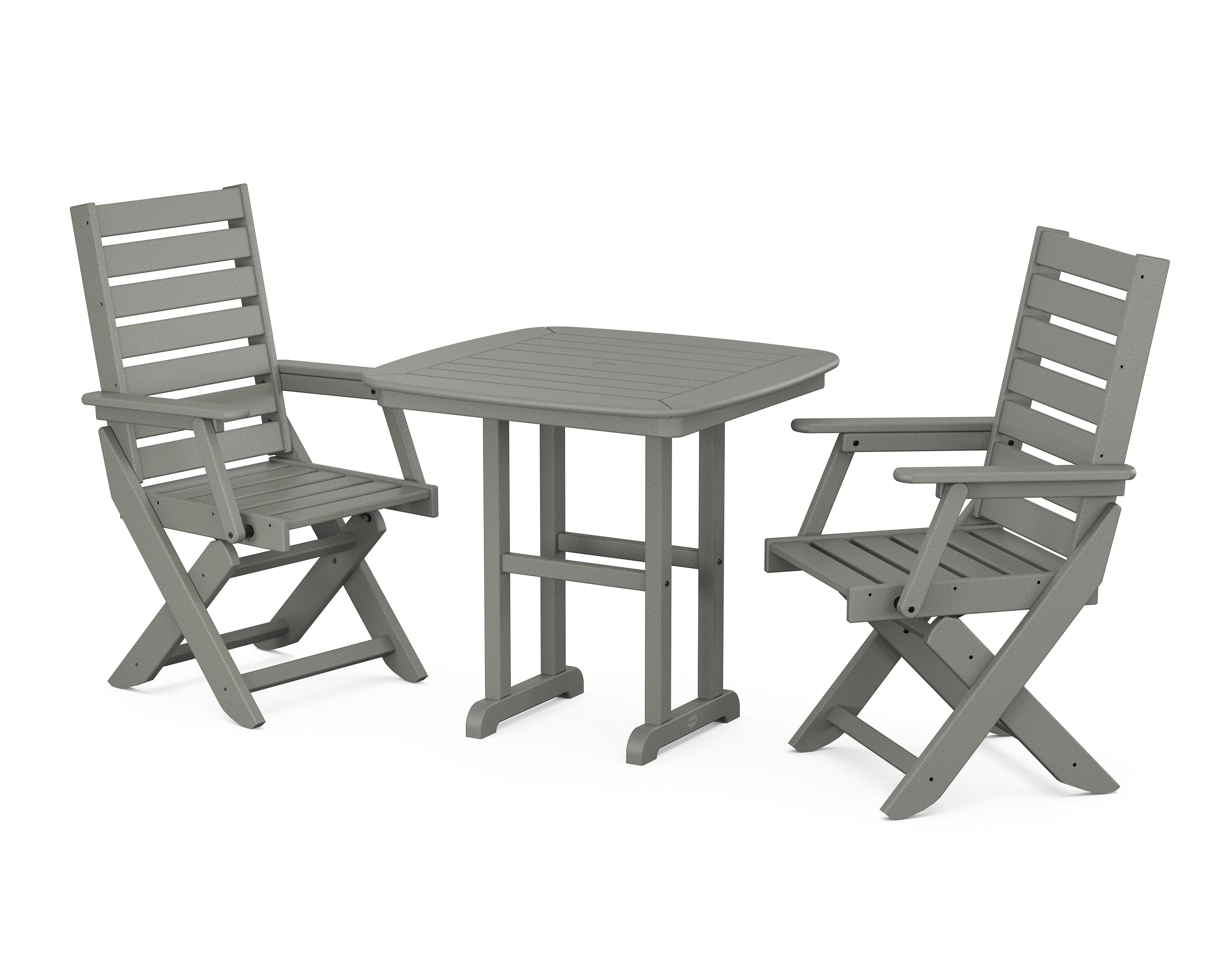 POLYWOOD Captain Folding Chair 3-Piece Dining Set in Slate Grey