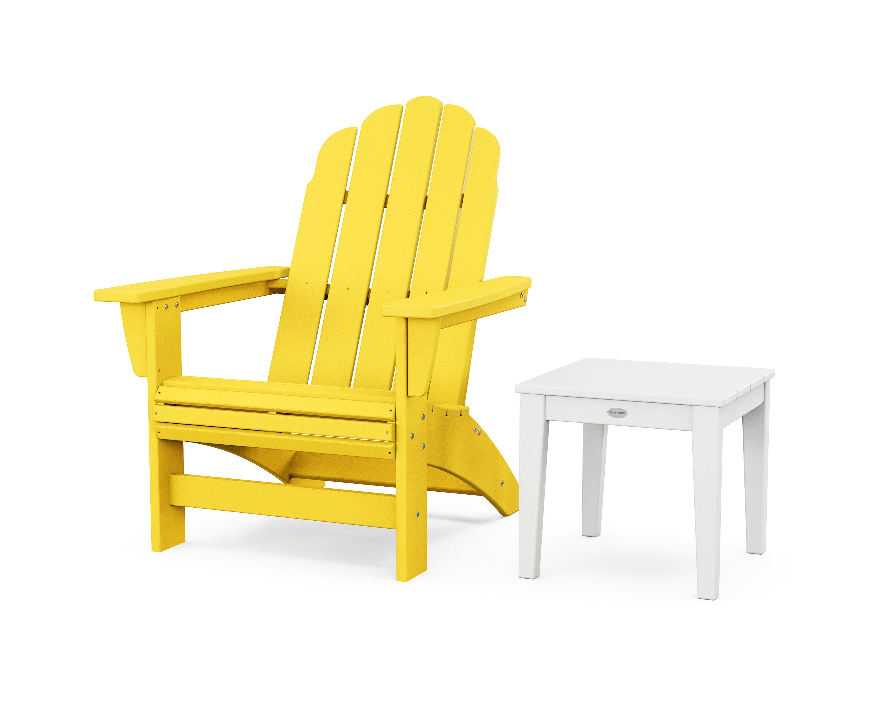 POLYWOOD Vineyard Grand Adirondack Chair with Side Table in Lemon / White
