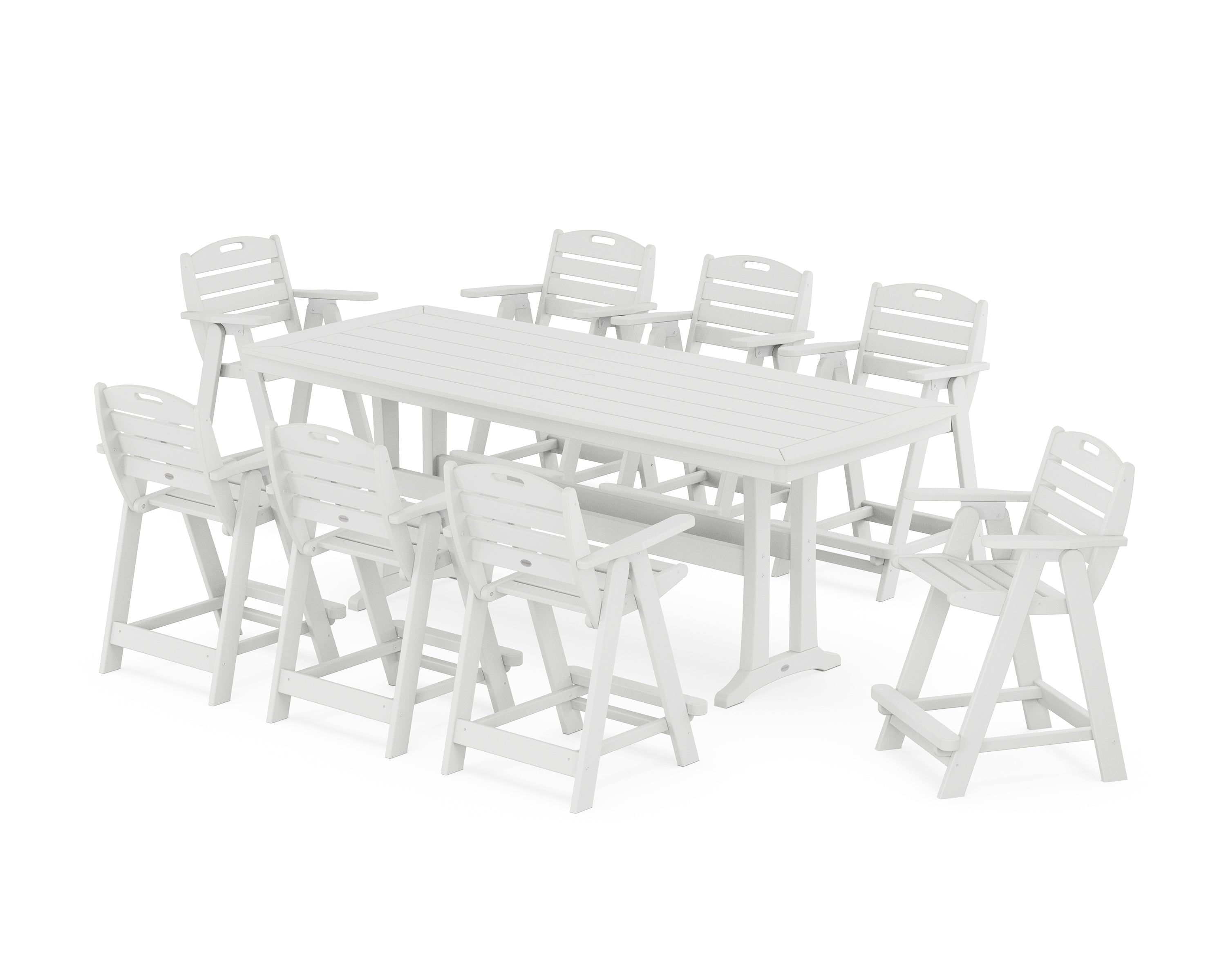 POLYWOOD Nautical 9-Piece Counter Set with Trestle Legs in White