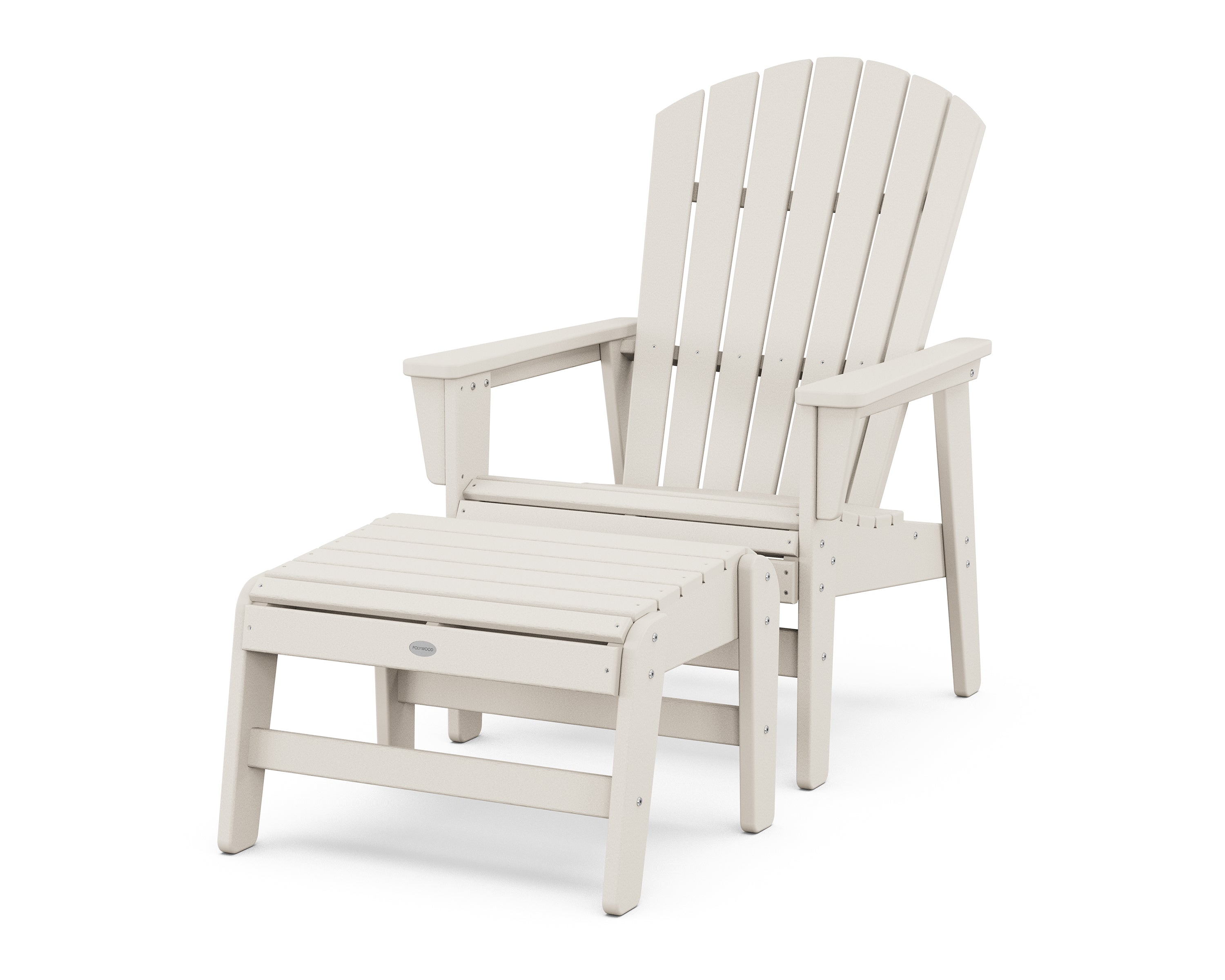 POLYWOOD Nautical Grand Upright Adirondack Chair with Ottoman in Sand