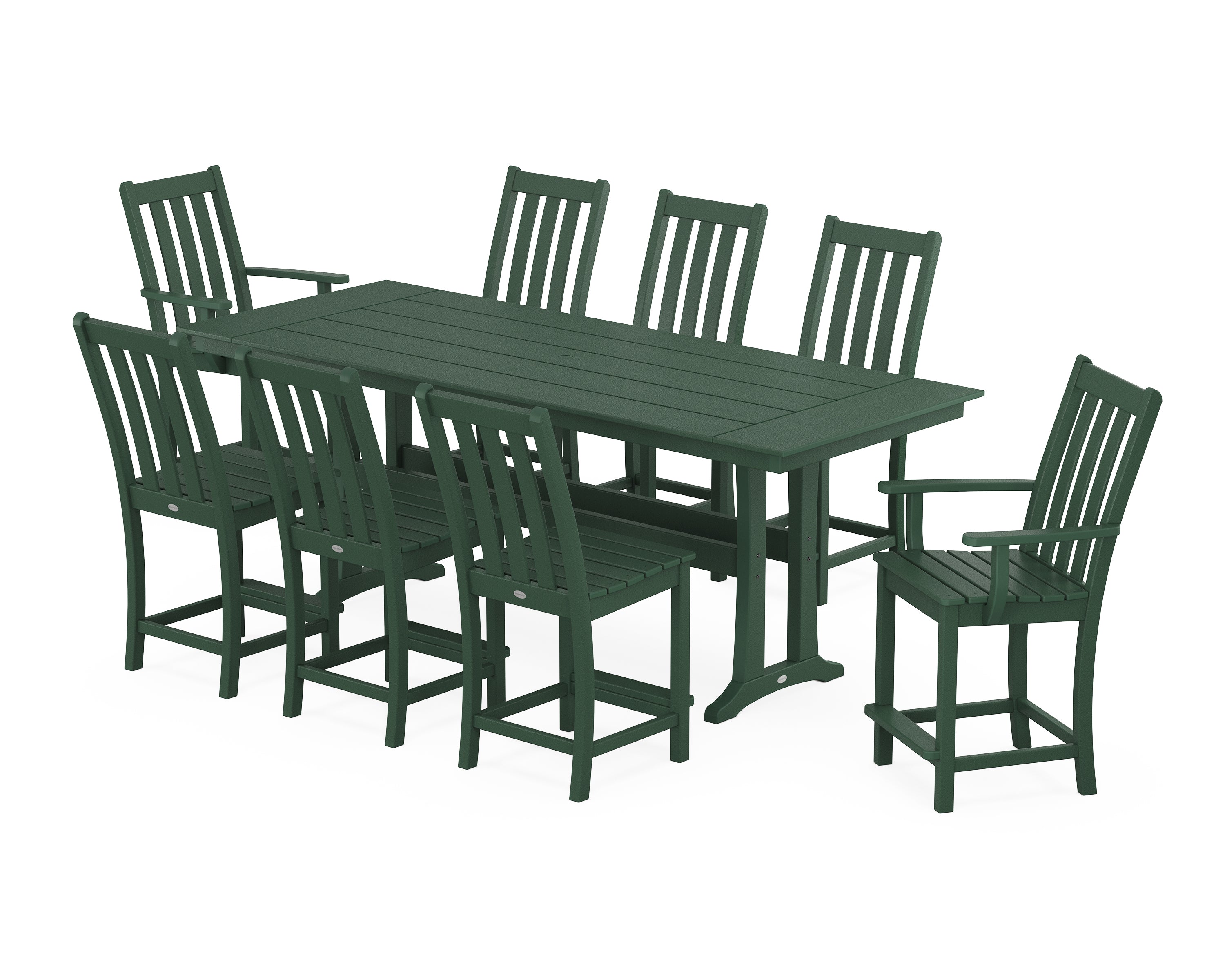 POLYWOOD Vineyard 9-Piece Farmhouse Counter Set with Trestle Legs in Green