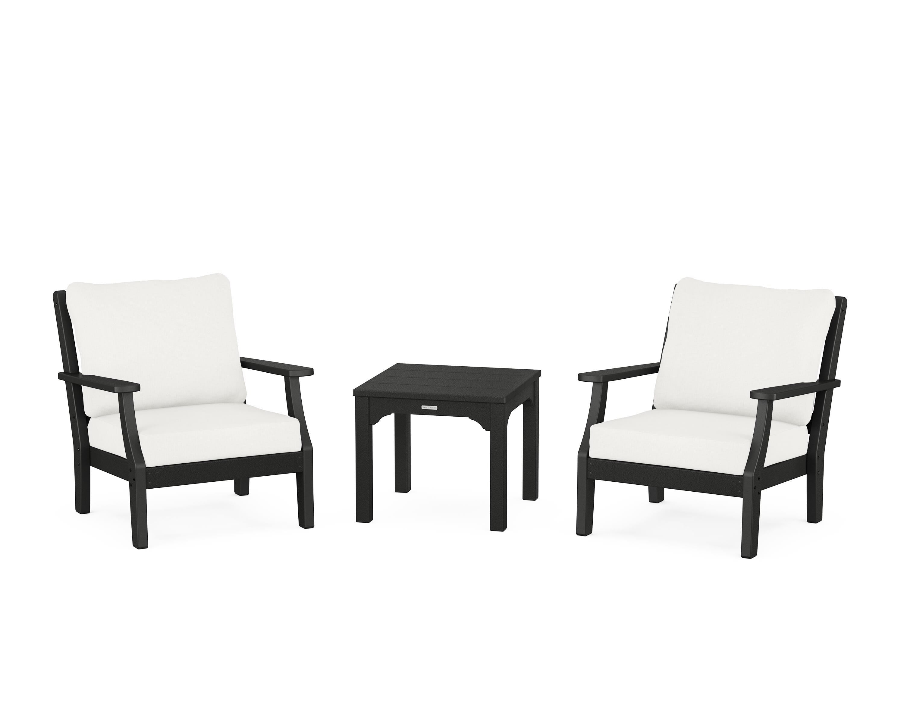 Martha Stewart by POLYWOOD Chinoiserie 3-Piece Deep Seating Set in Black / Natural Linen