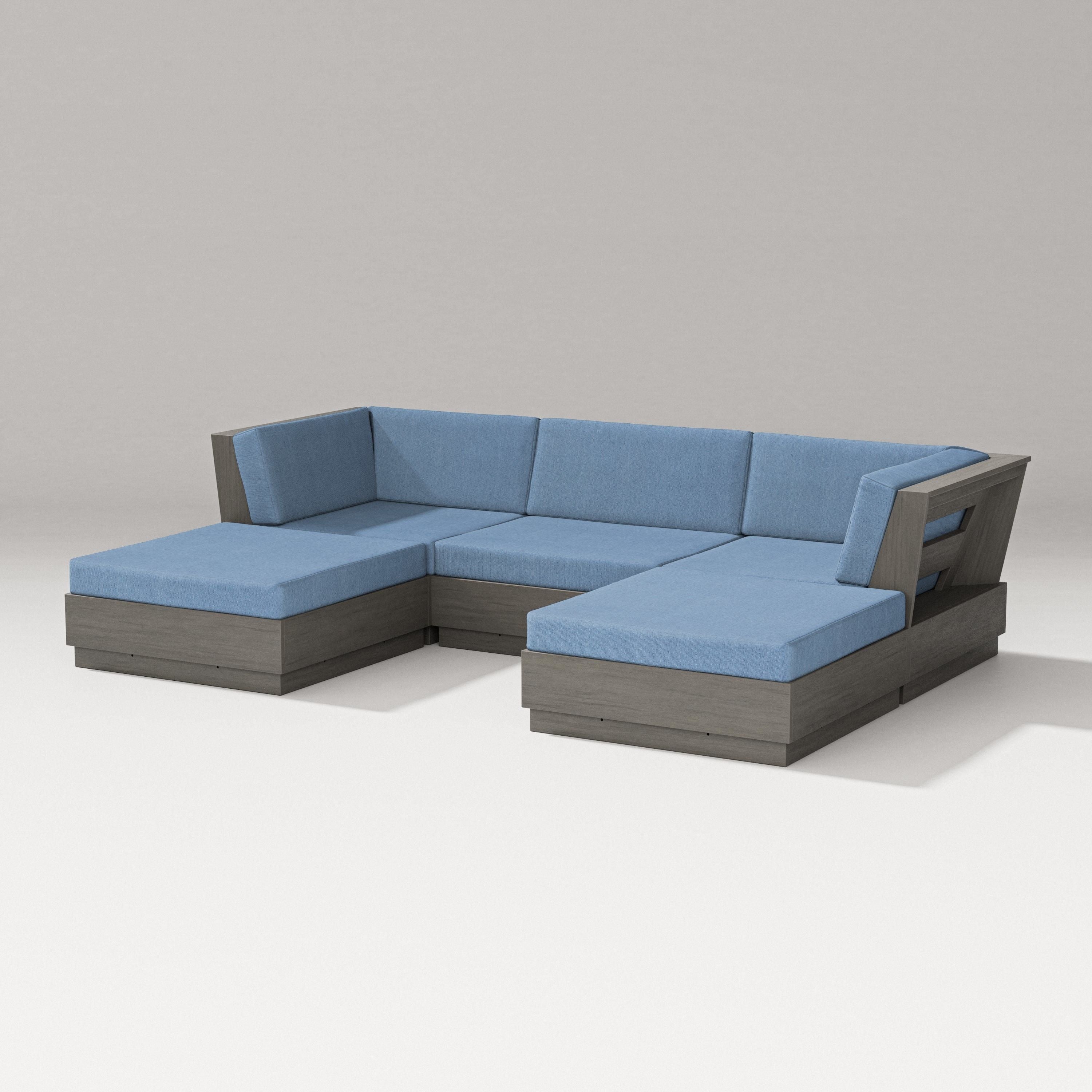 PW Designer Series Elevate Double Chaise Sectional in Driftwood / Sky Blue