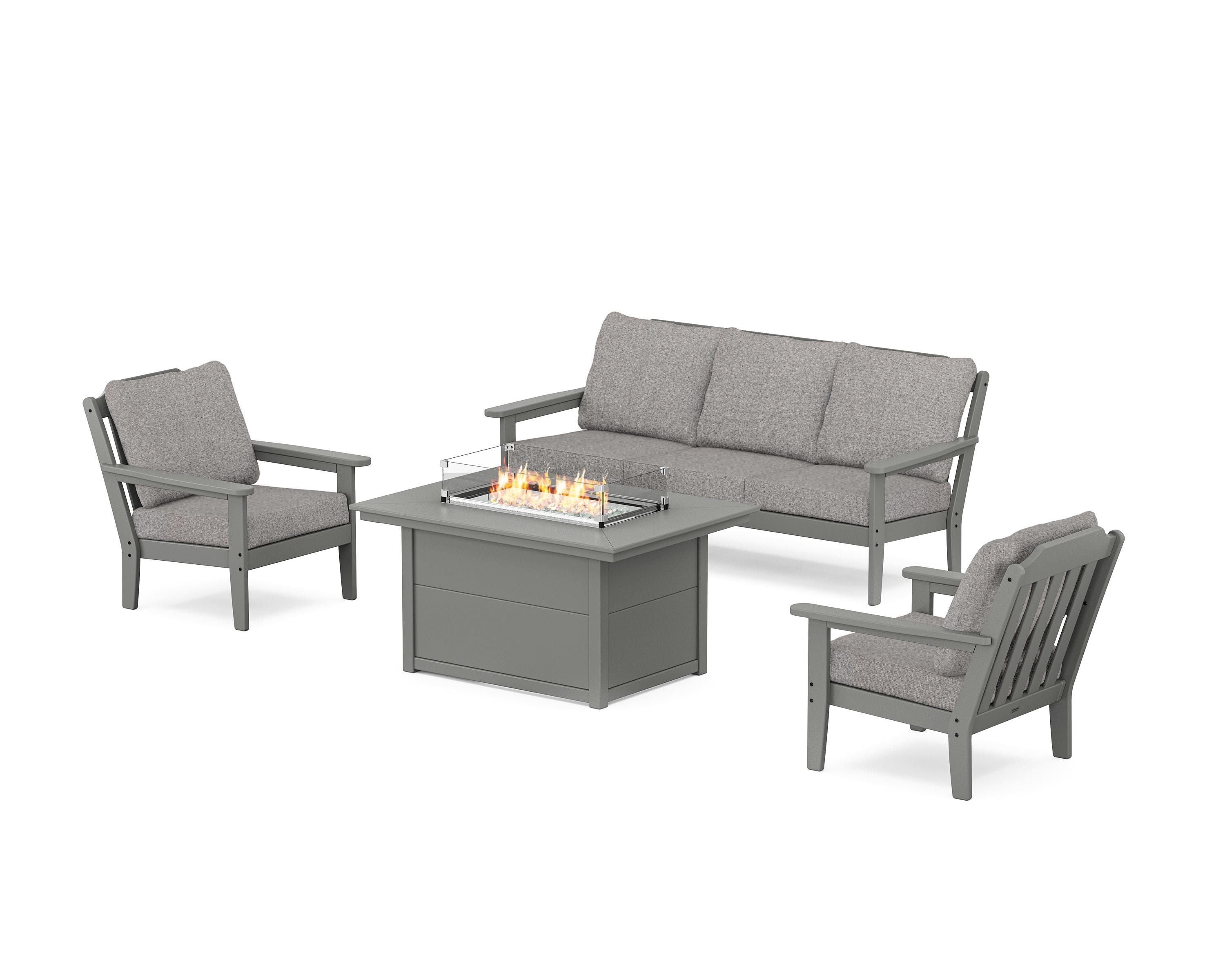 Country Living Cottage Deep Seating Fire Pit Table Set in Slate Grey / Grey Mist
