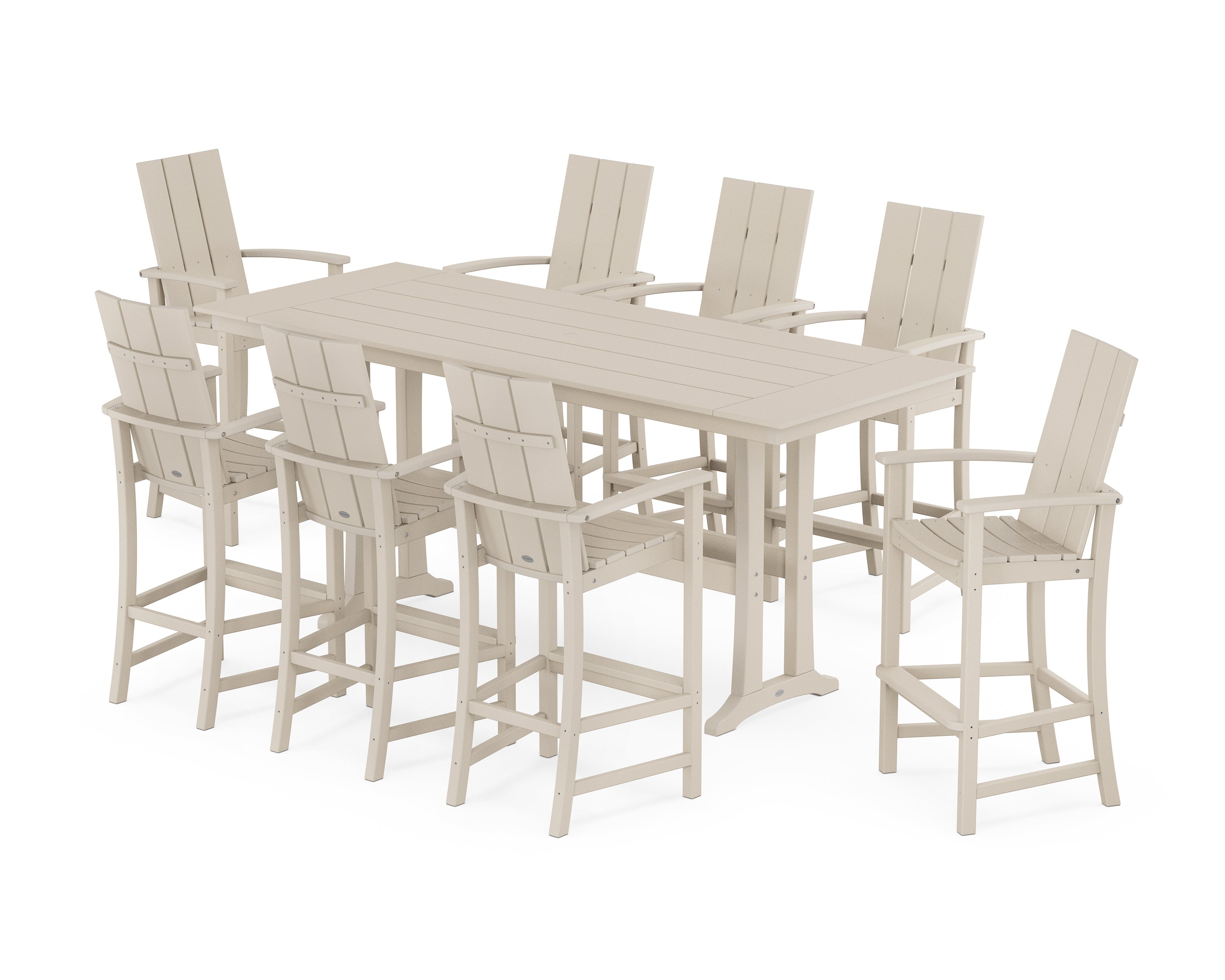 POLYWOOD® Modern Adirondack 9-Piece Farmhouse Bar Set with Trestle Legs in Sand