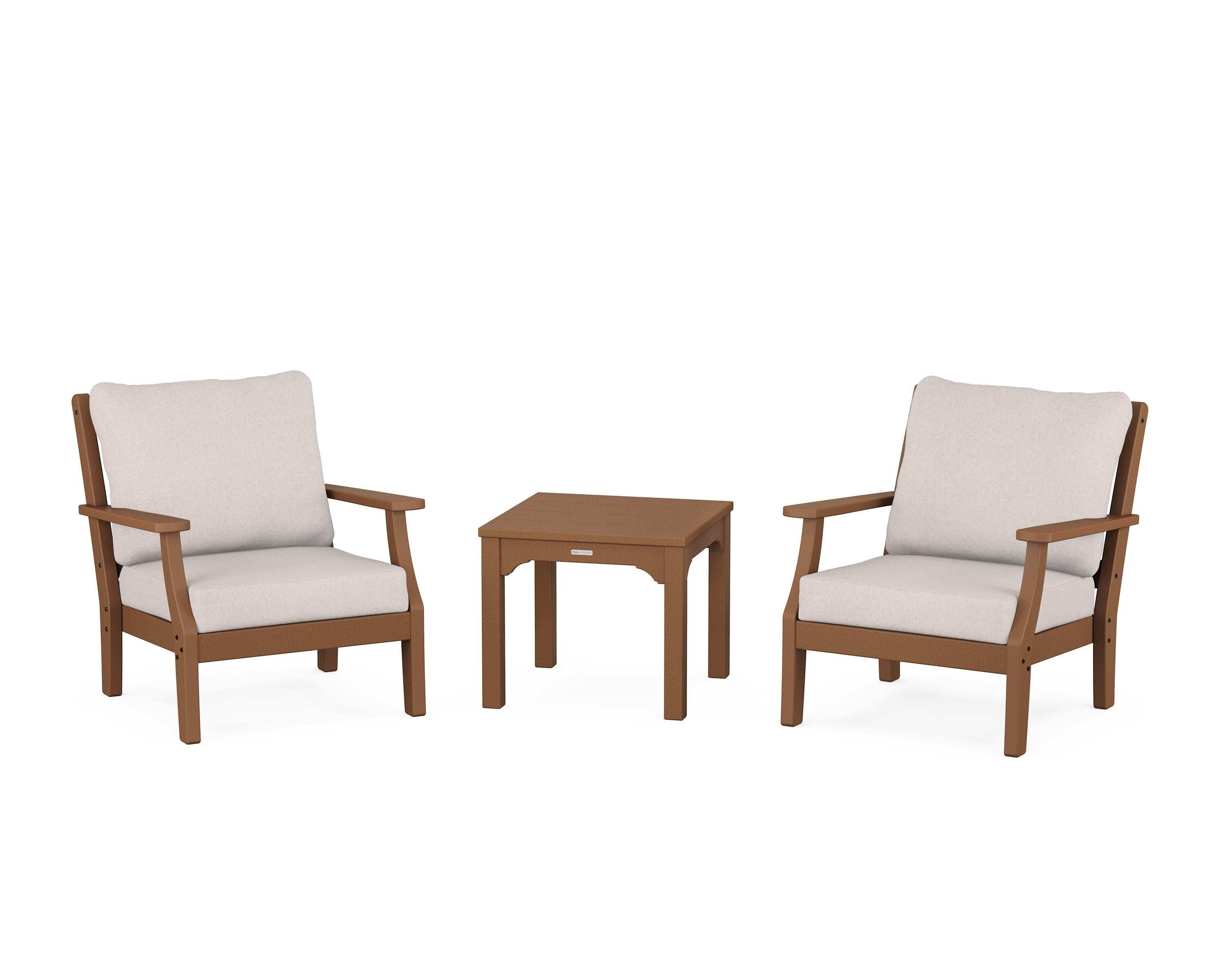 Martha Stewart by POLYWOOD Chinoiserie 3-Piece Deep Seating Set in Teak / Dune Burlap