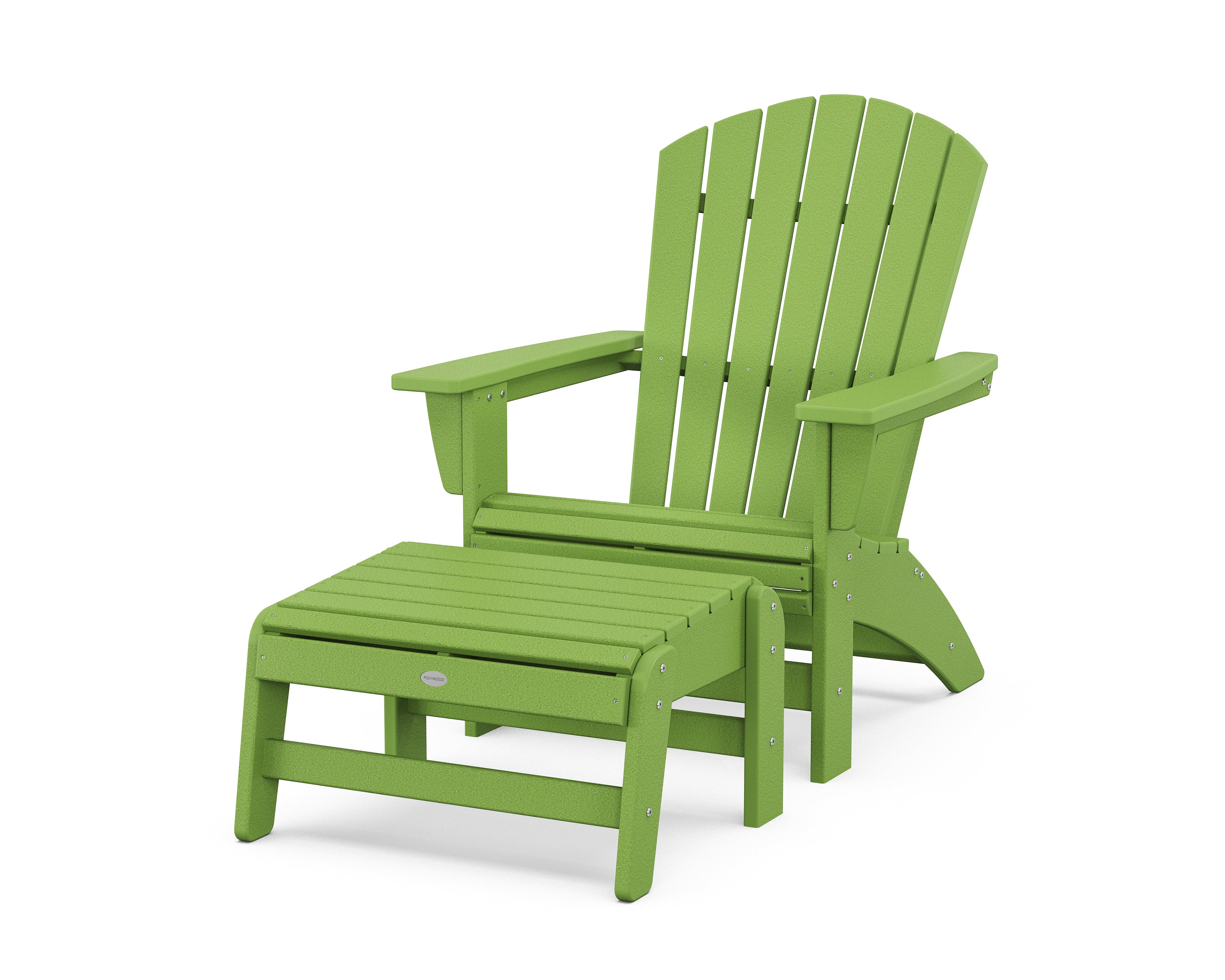 POLYWOOD Nautical Grand Adirondack Chair with Ottoman in Lime
