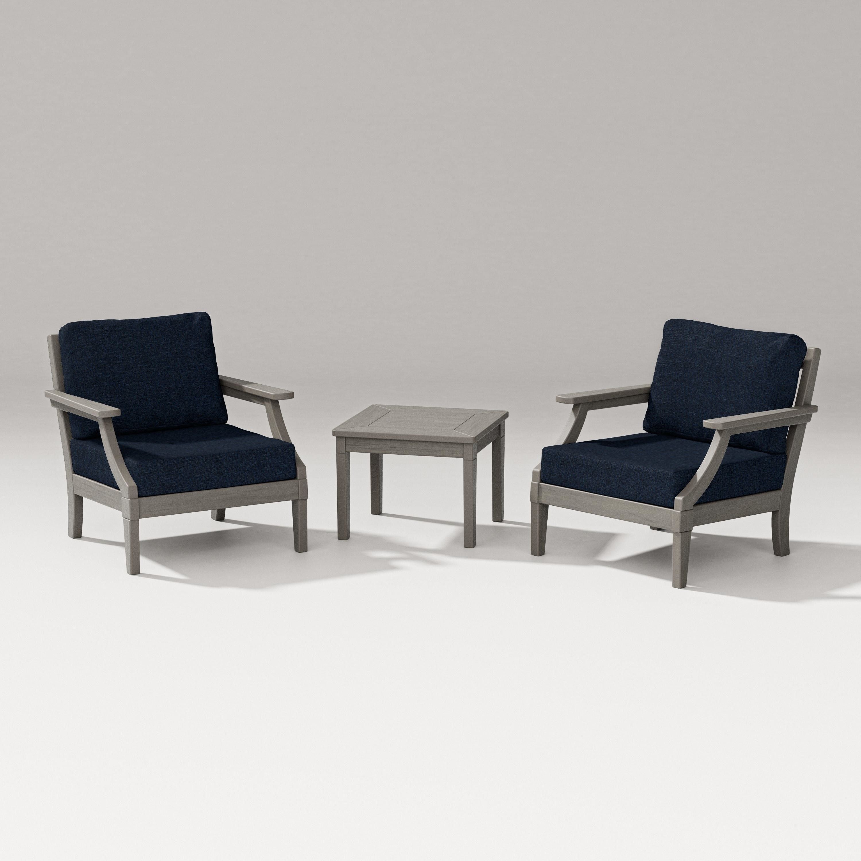 PW Designer Series Estate 3-Piece Lounge Chair Set in Driftwood / Marine Indigo