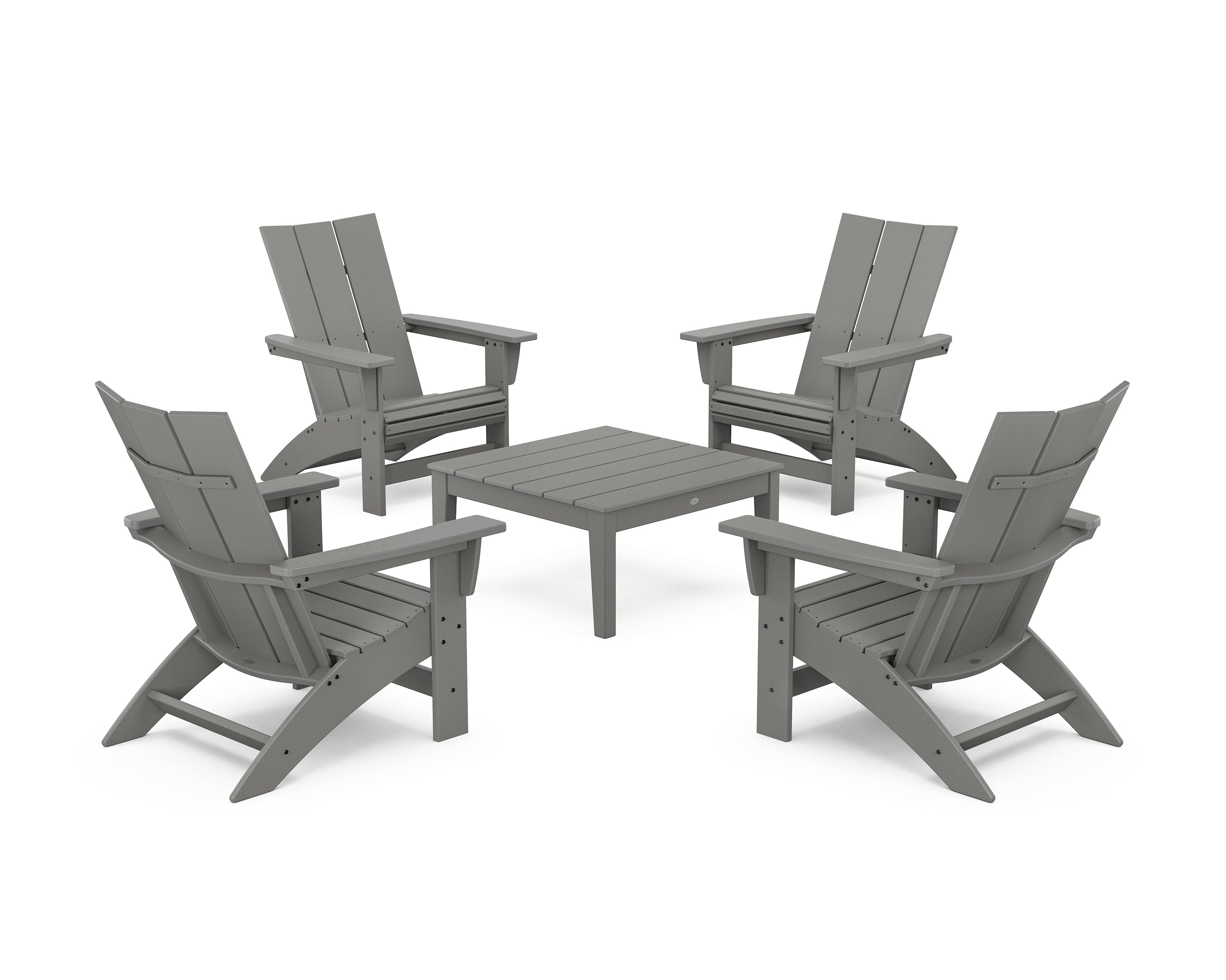 POLYWOOD 5-Piece Modern Grand Adirondack Chair Conversation Group in Slate Grey