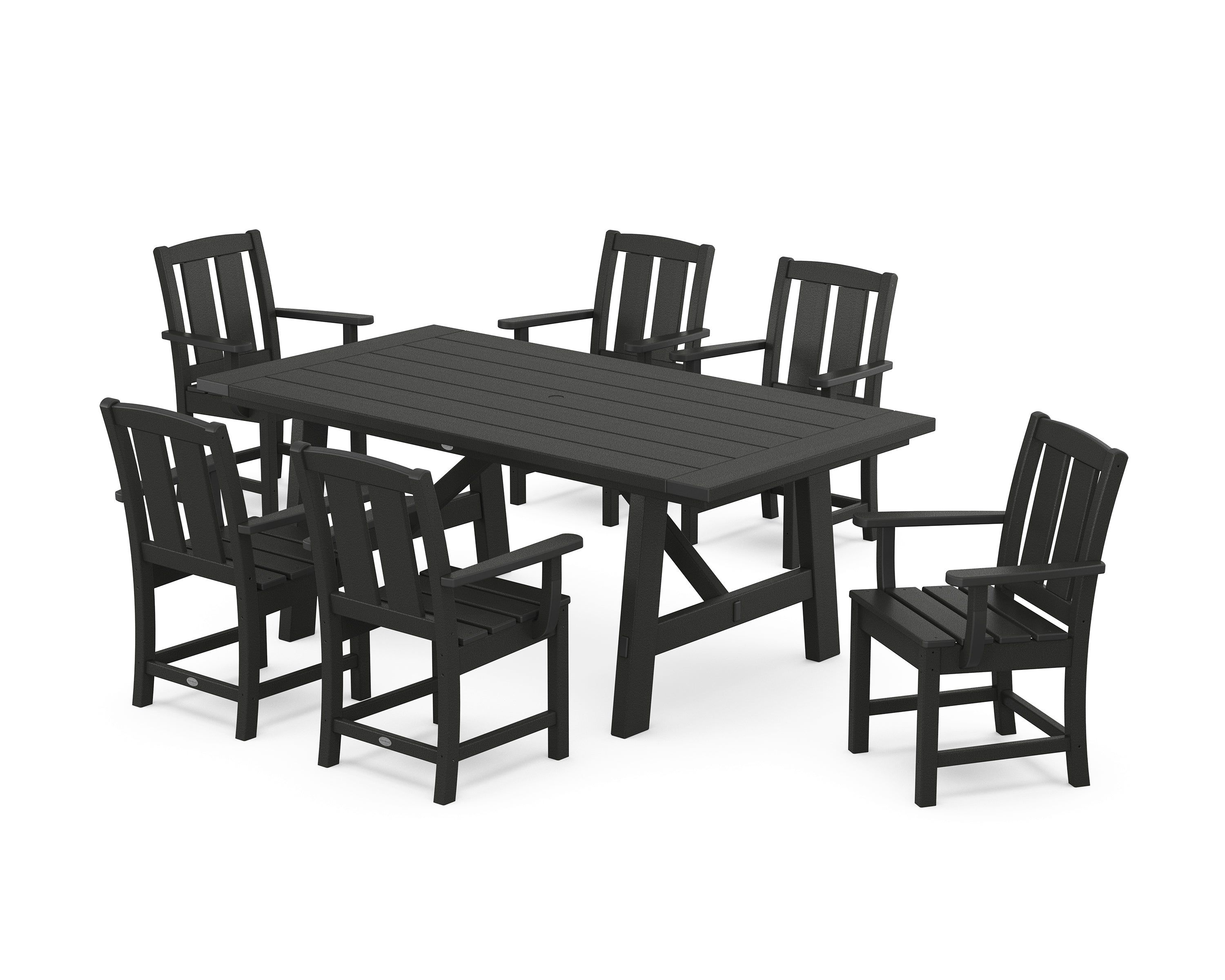 POLYWOOD Mission Arm Chair 7-Piece Rustic Farmhouse Dining Set in Black
