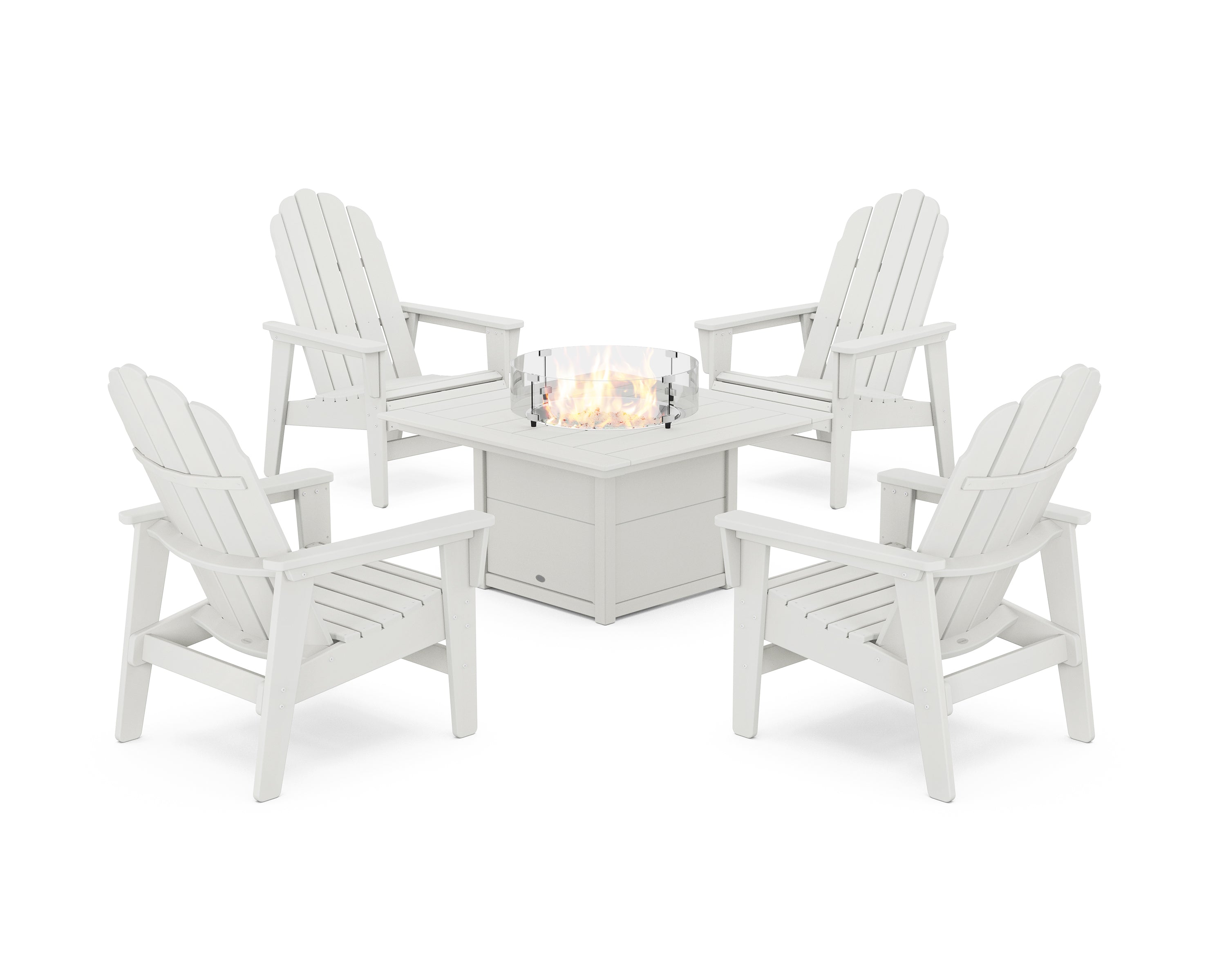 POLYWOOD 5-Piece Vineyard Grand Upright Adirondack Conversation Set with Fire Pit Table in Vintage White