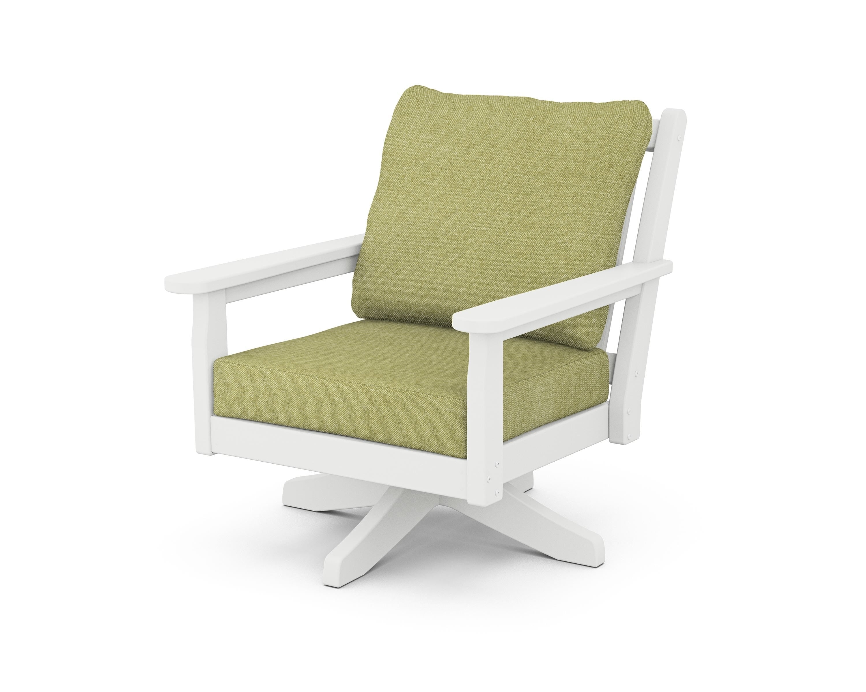 POLYWOOD Chippendale Deep Seating Swivel Chair in White / Chartreuse Boucle