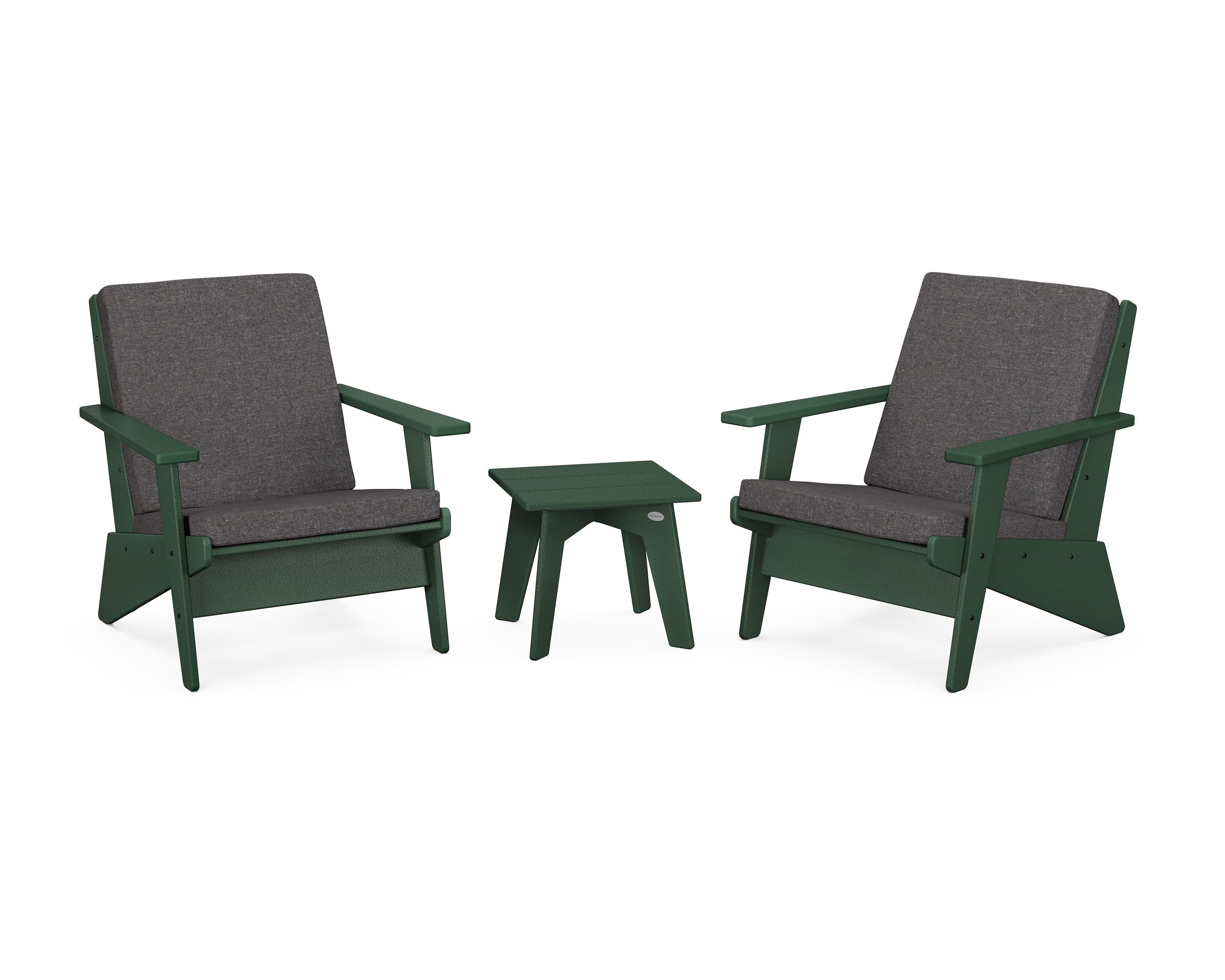 POLYWOOD Riviera Modern Lounge 3-Piece Set in Green / Ash Charcoal