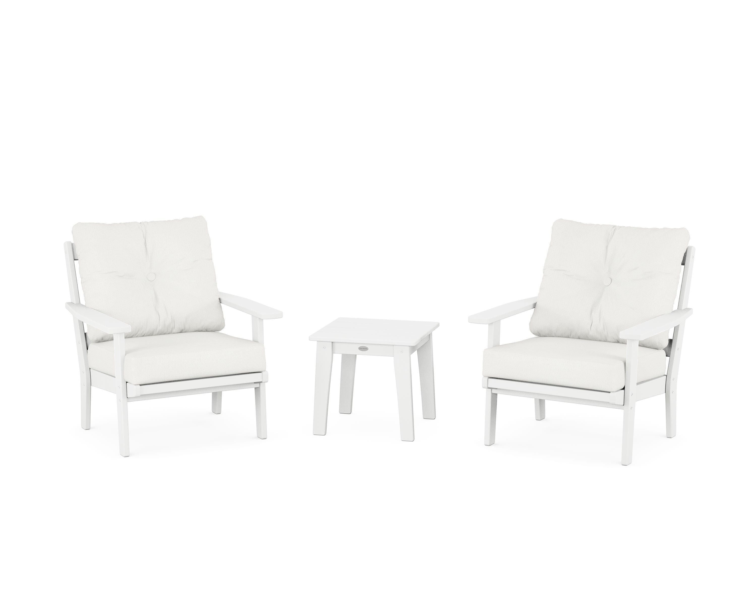 POLYWOOD Prairie 3-Piece Deep Seating Set in White / Natural Linen
