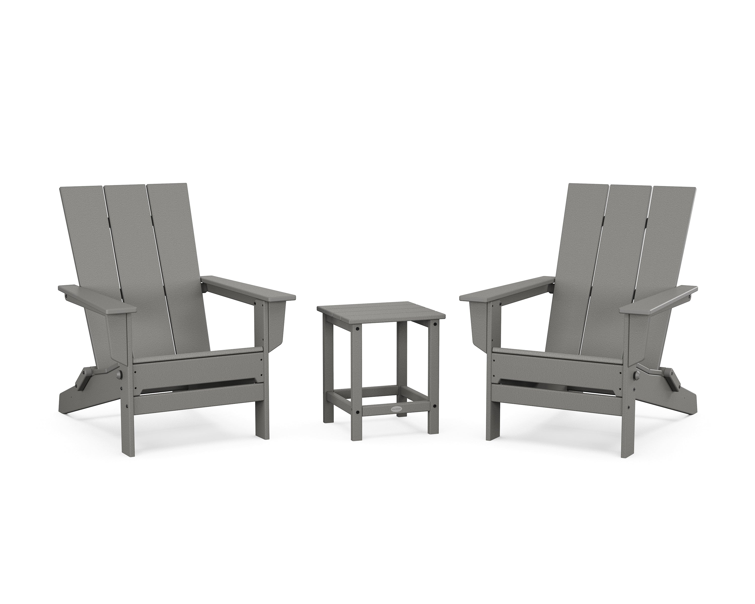 POLYWOOD 3-Piece Modern Studio Folding Adirondack Set in Slate Grey