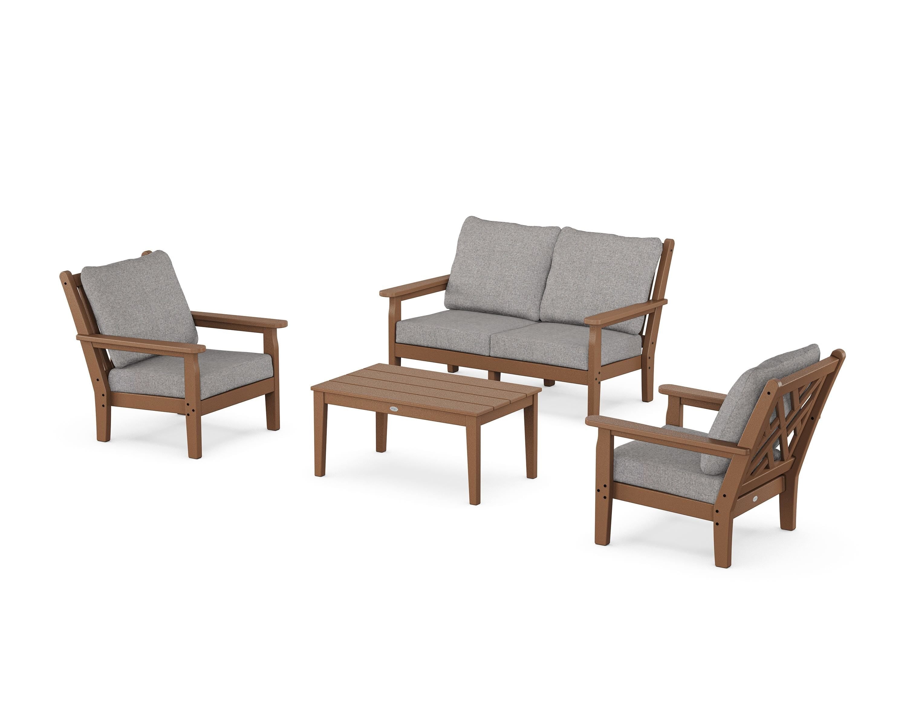 POLYWOOD Chippendale 4-Piece Deep Seating Set with Loveseat in Teak / Grey Mist