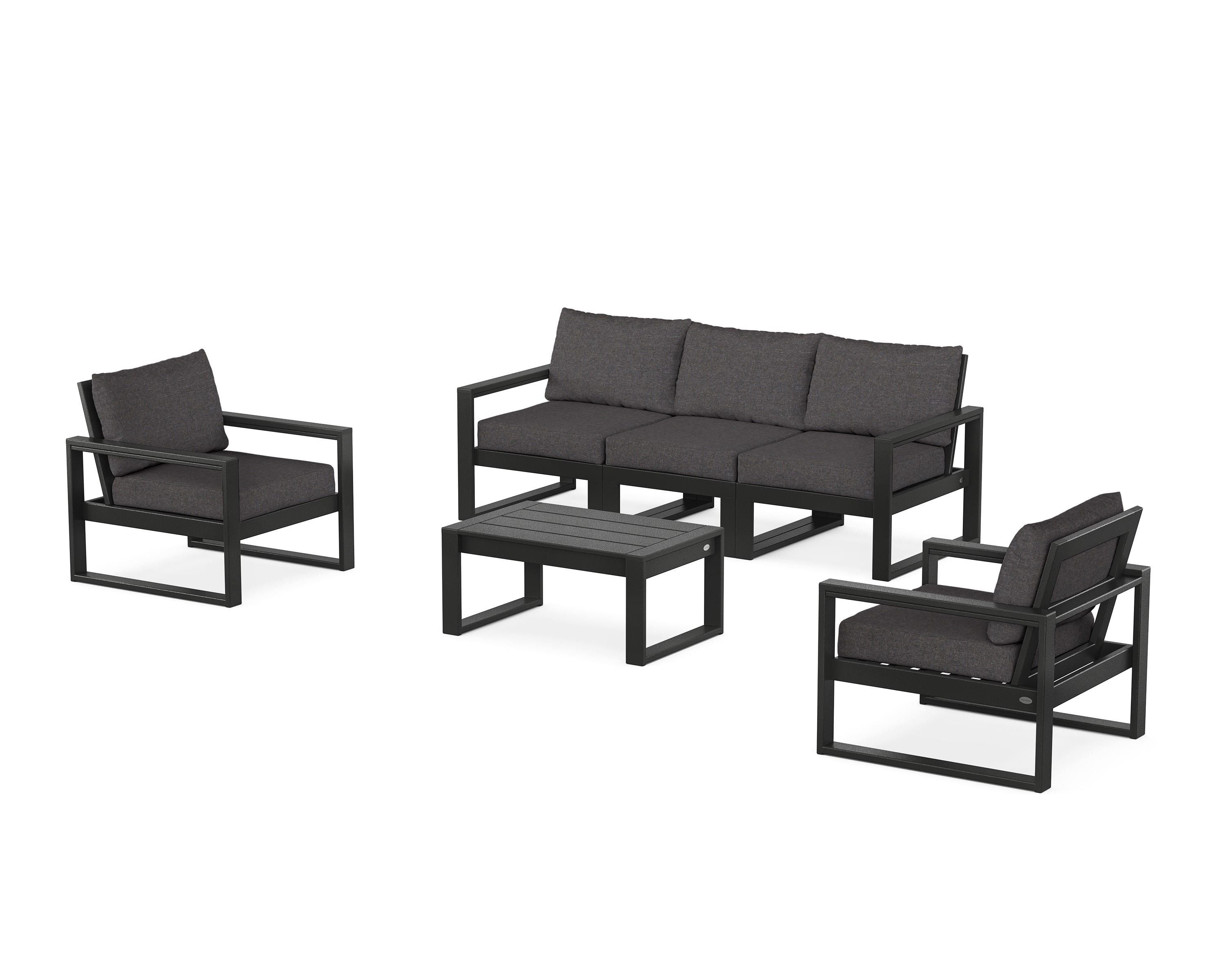POLYWOOD EDGE Sectional 4-Piece Deep Seating Set with Sofa in Black / Ash Charcoal