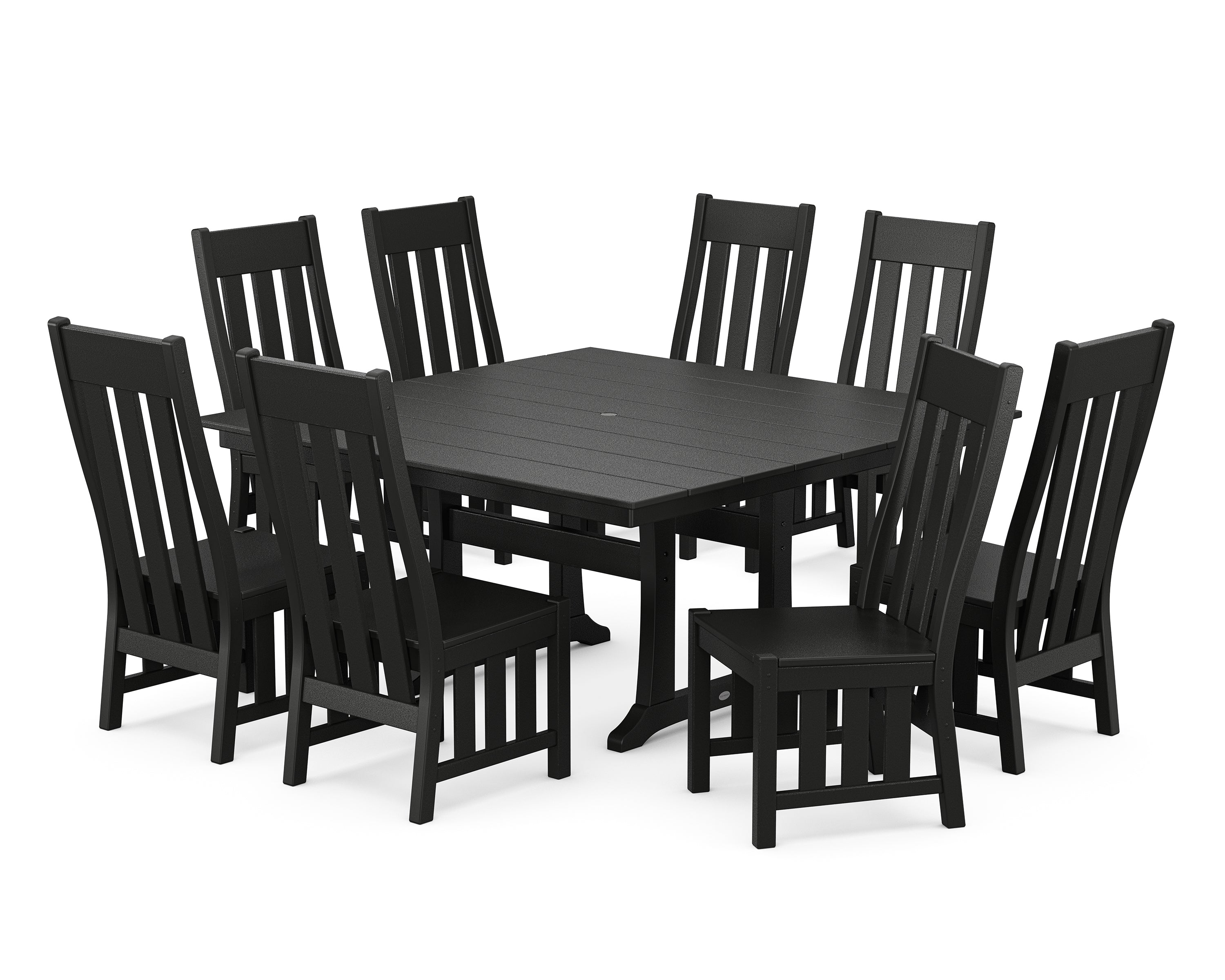 Martha Stewart by POLYWOOD Acadia Side Chair 9-Piece Square Farmhouse Dining Set with Trestle Legs in Black