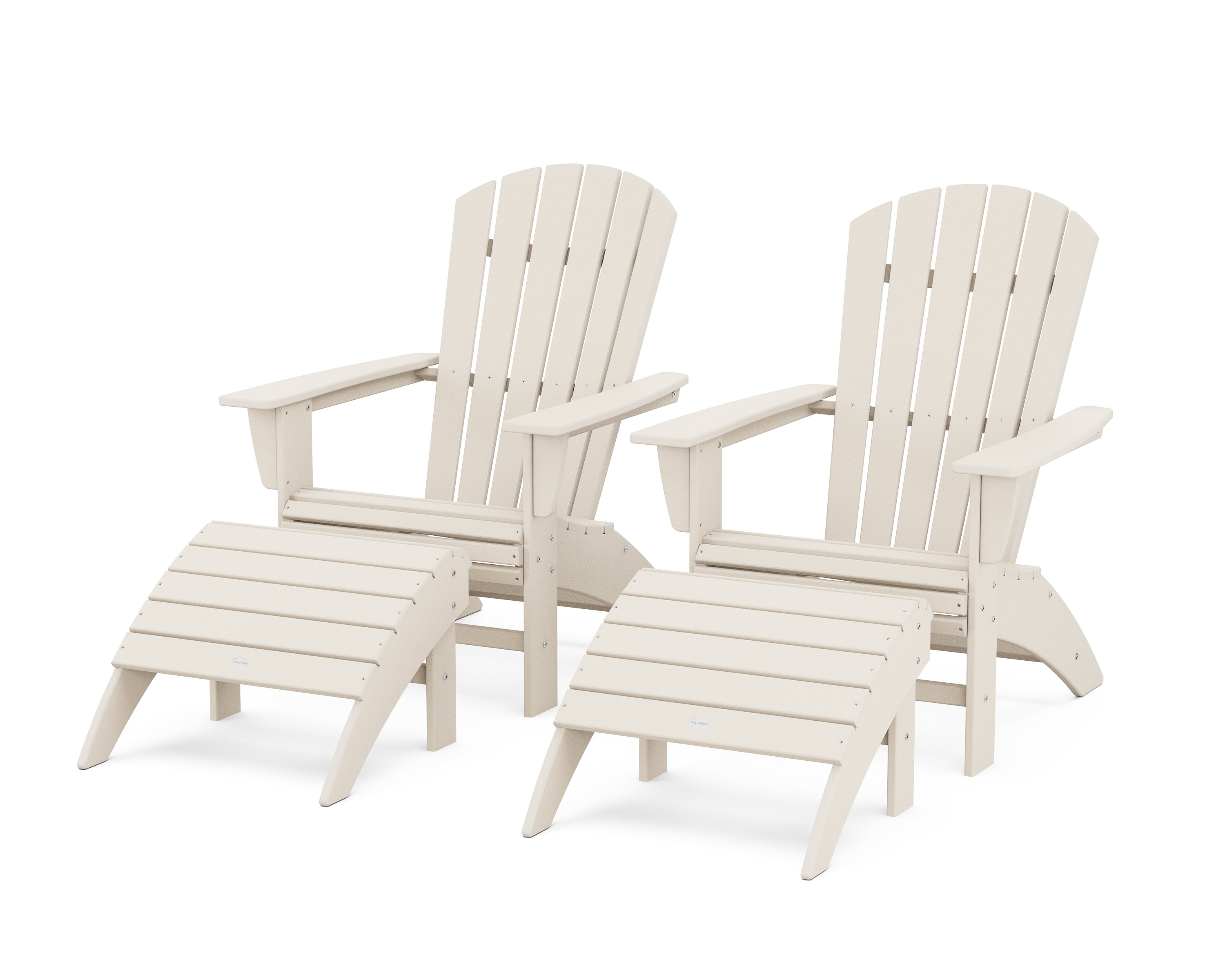 POLYWOOD® Nautical Curveback Adirondack Chair 4-Piece Set with Ottomans in Sand