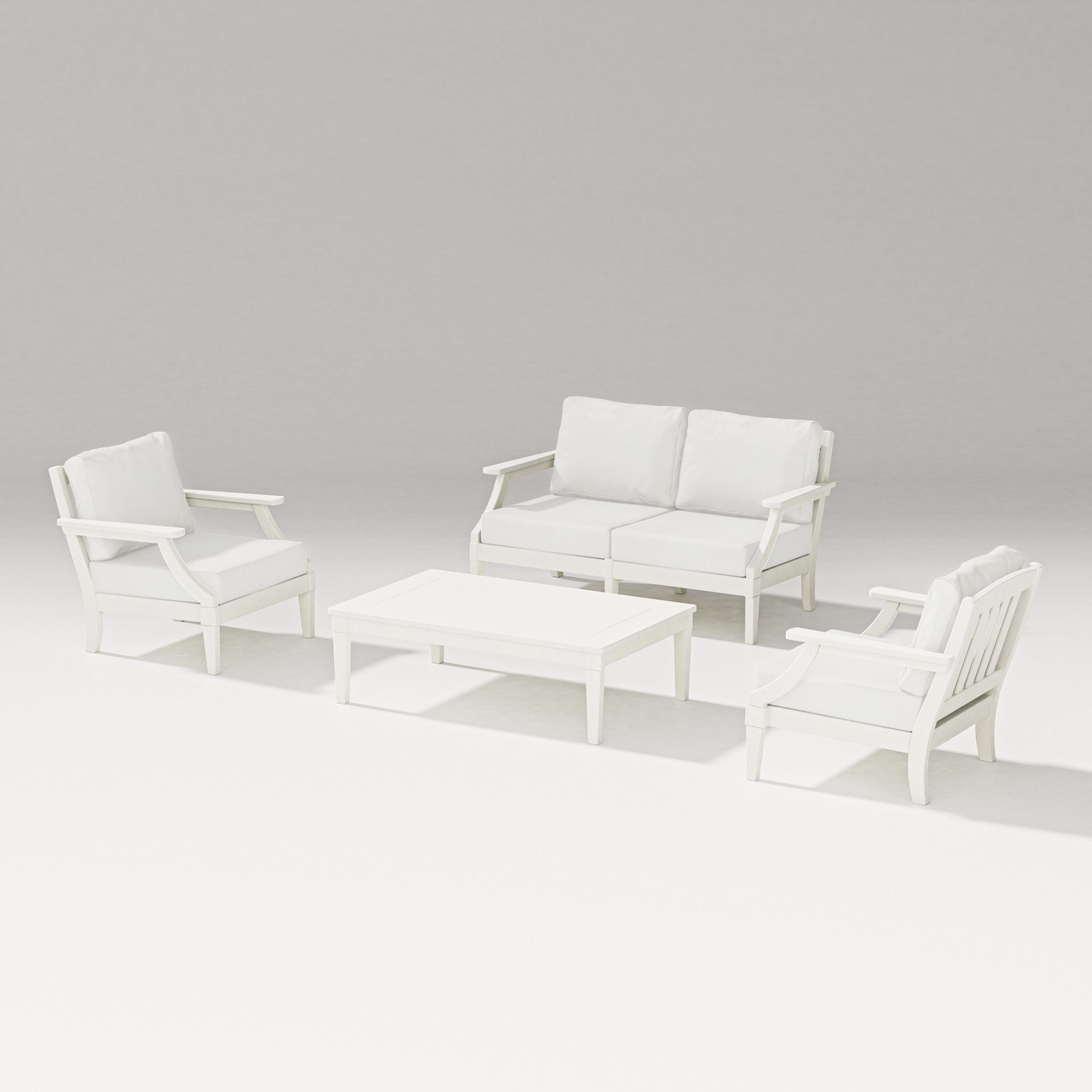 PW Designer Series Estate Lounge 4-Piece Loveseat Set in Vintage White / Natural Linen