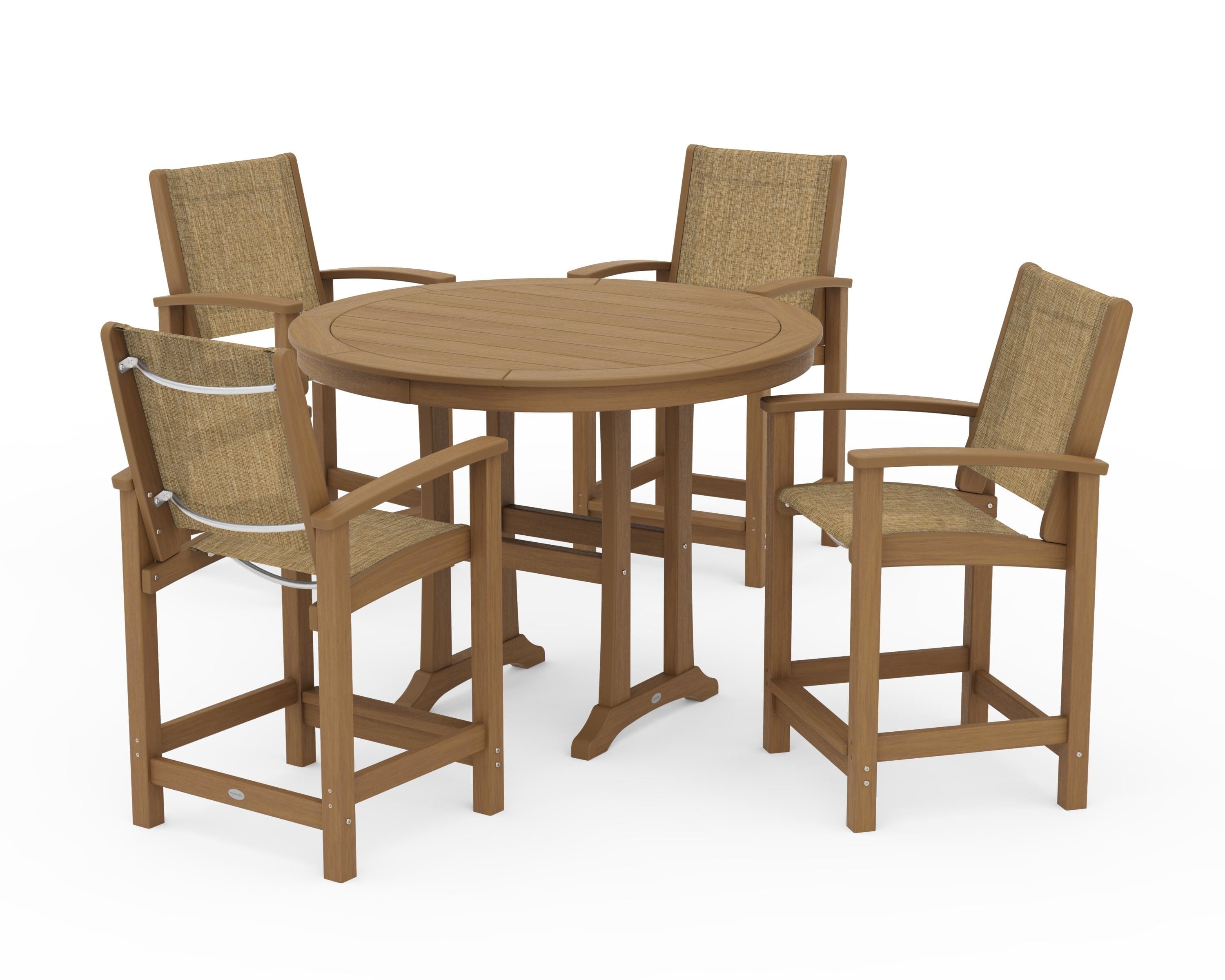 POLYWOOD Coastal 5-Piece Counter Set in Natural / Burlap Sling