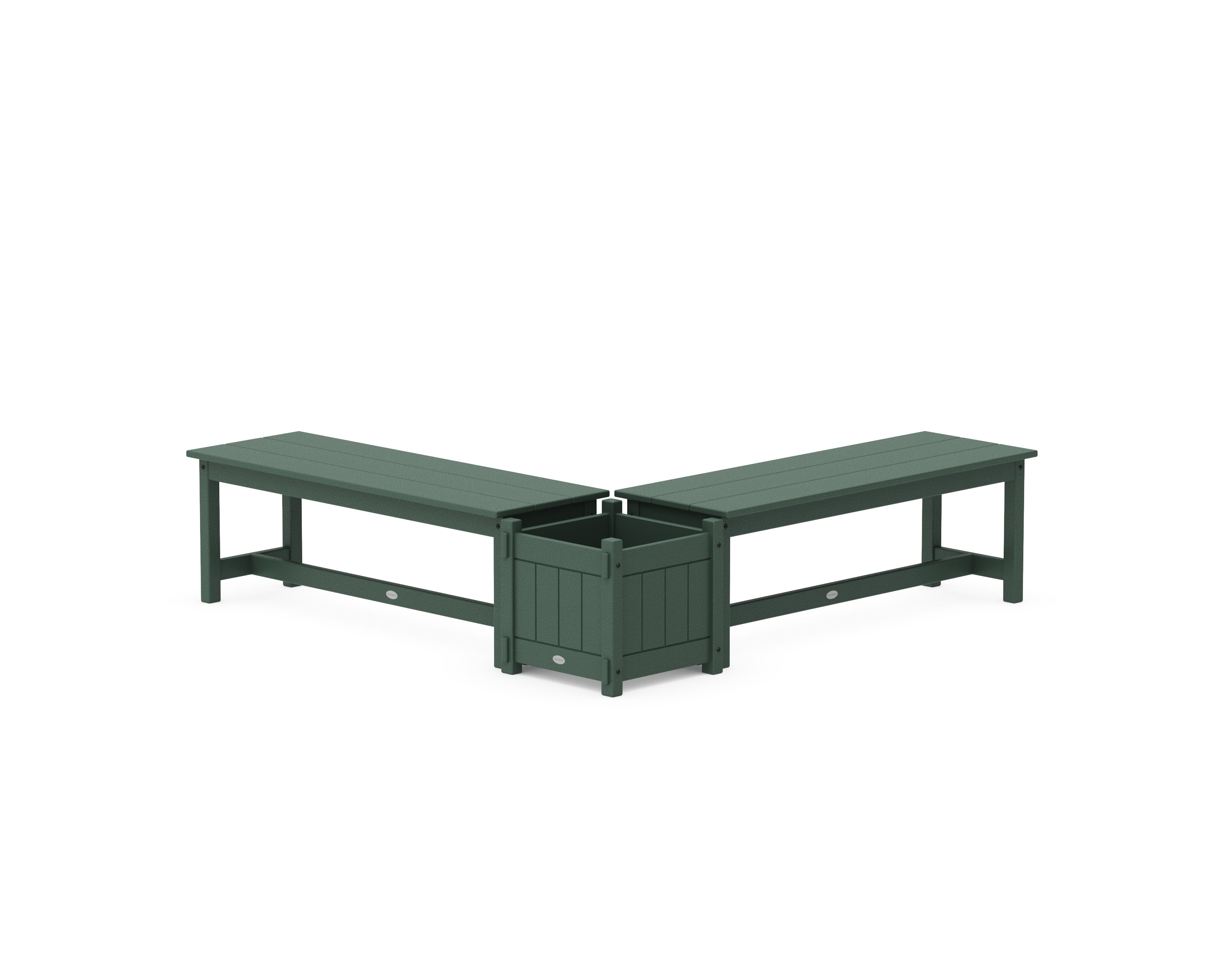 POLYWOOD 48" Vineyard L- Shaped Planter Bench Set in Green