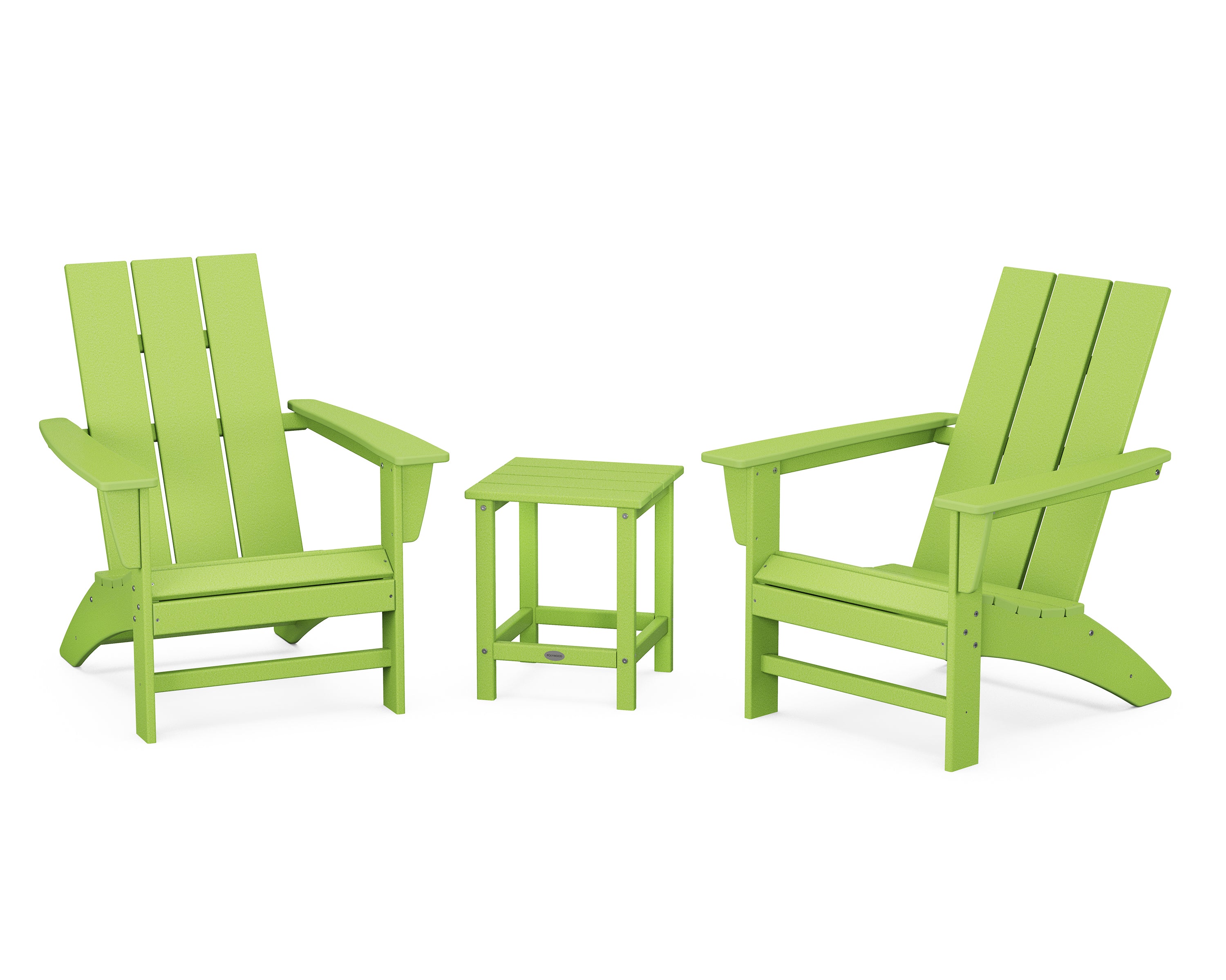 POLYWOOD Modern 3-Piece Adirondack Set with Long Island 18" Side Table in Lime