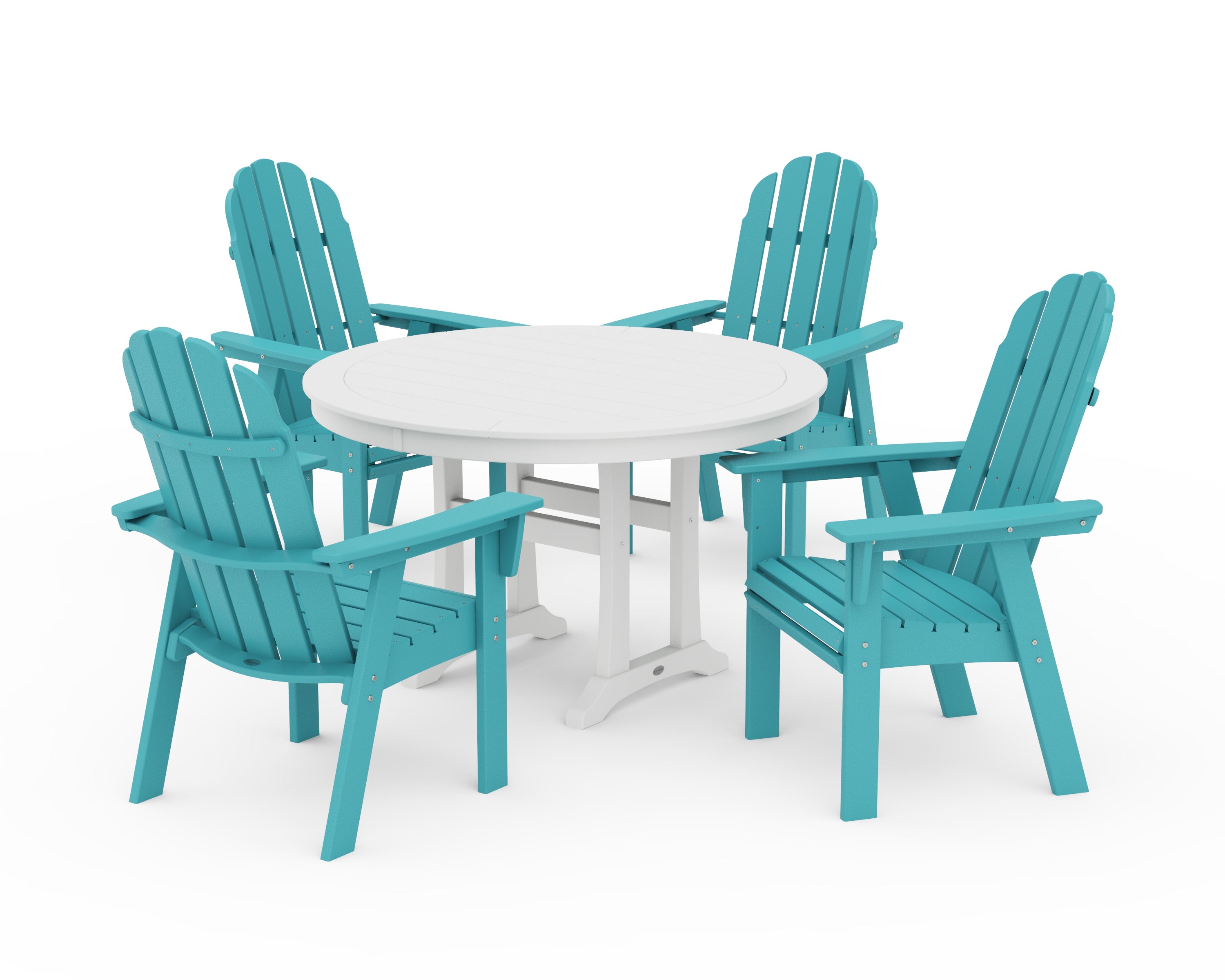 POLYWOOD Vineyard Curveback Adirondack 5-Piece Nautical Trestle Dining Set in Aruba / White