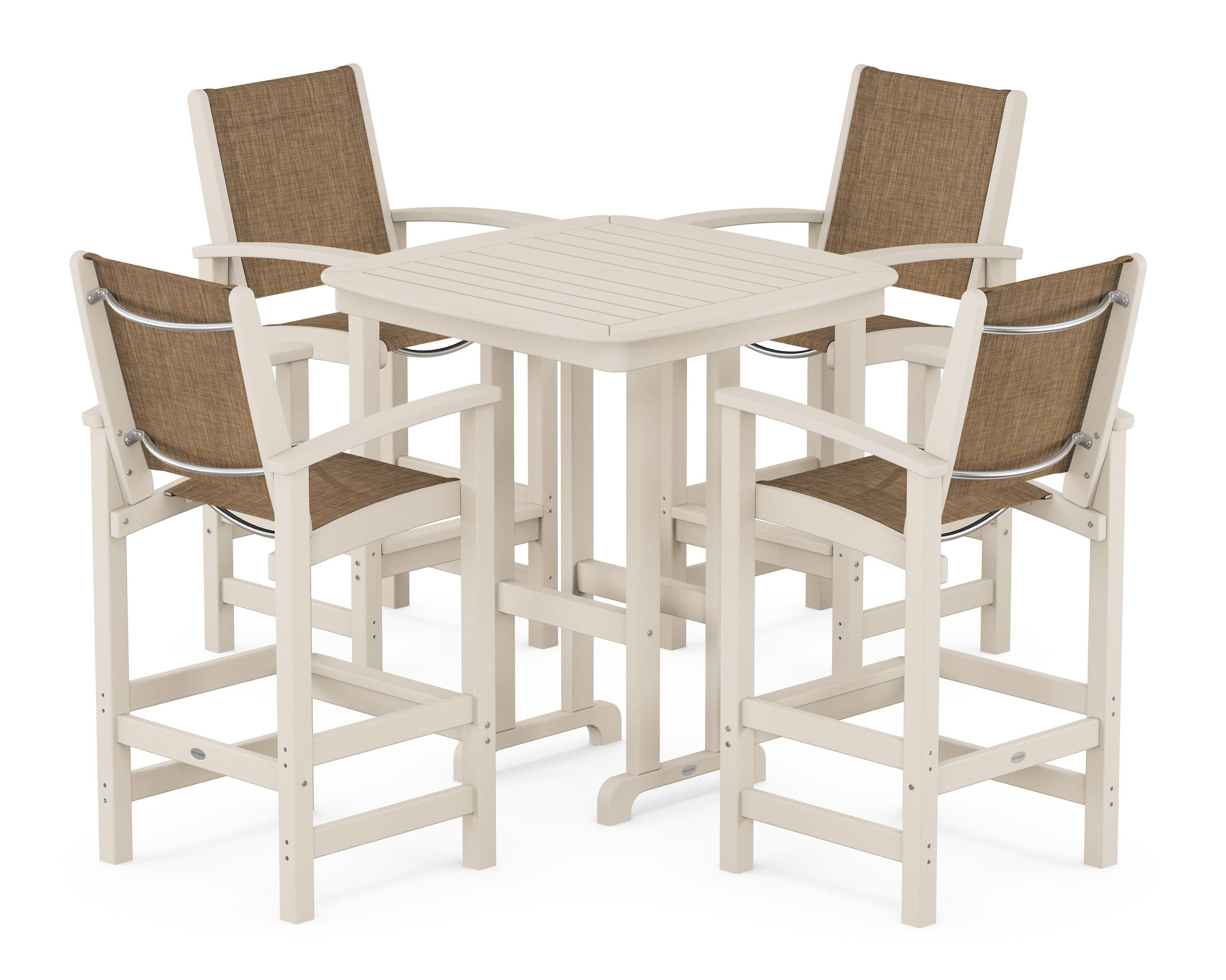 POLYWOOD Coastal 5-Piece Bar Set in Sand / Burlap Sling