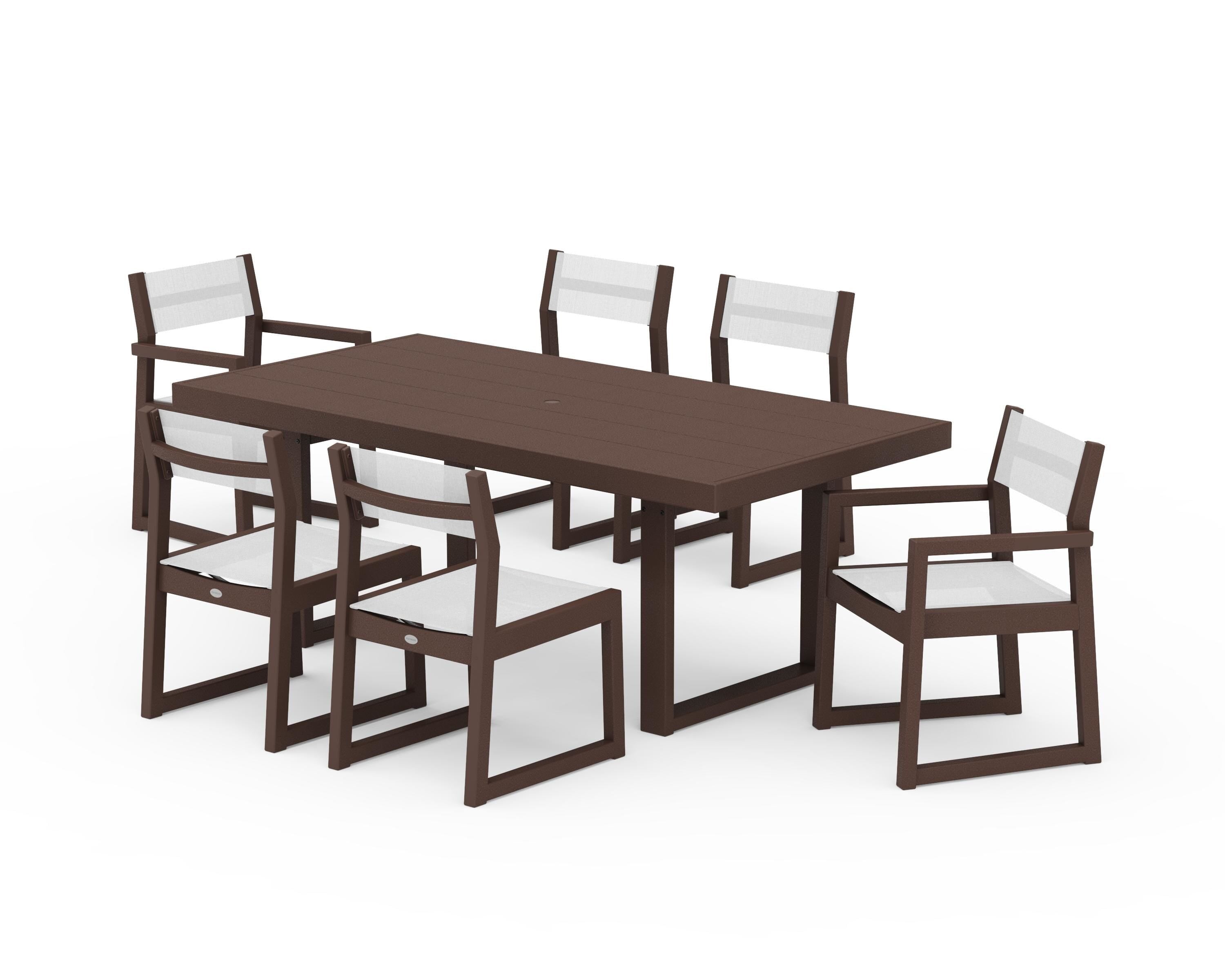 POLYWOOD EDGE Sling 7-Piece Dining Set in Mahogany / White Sling