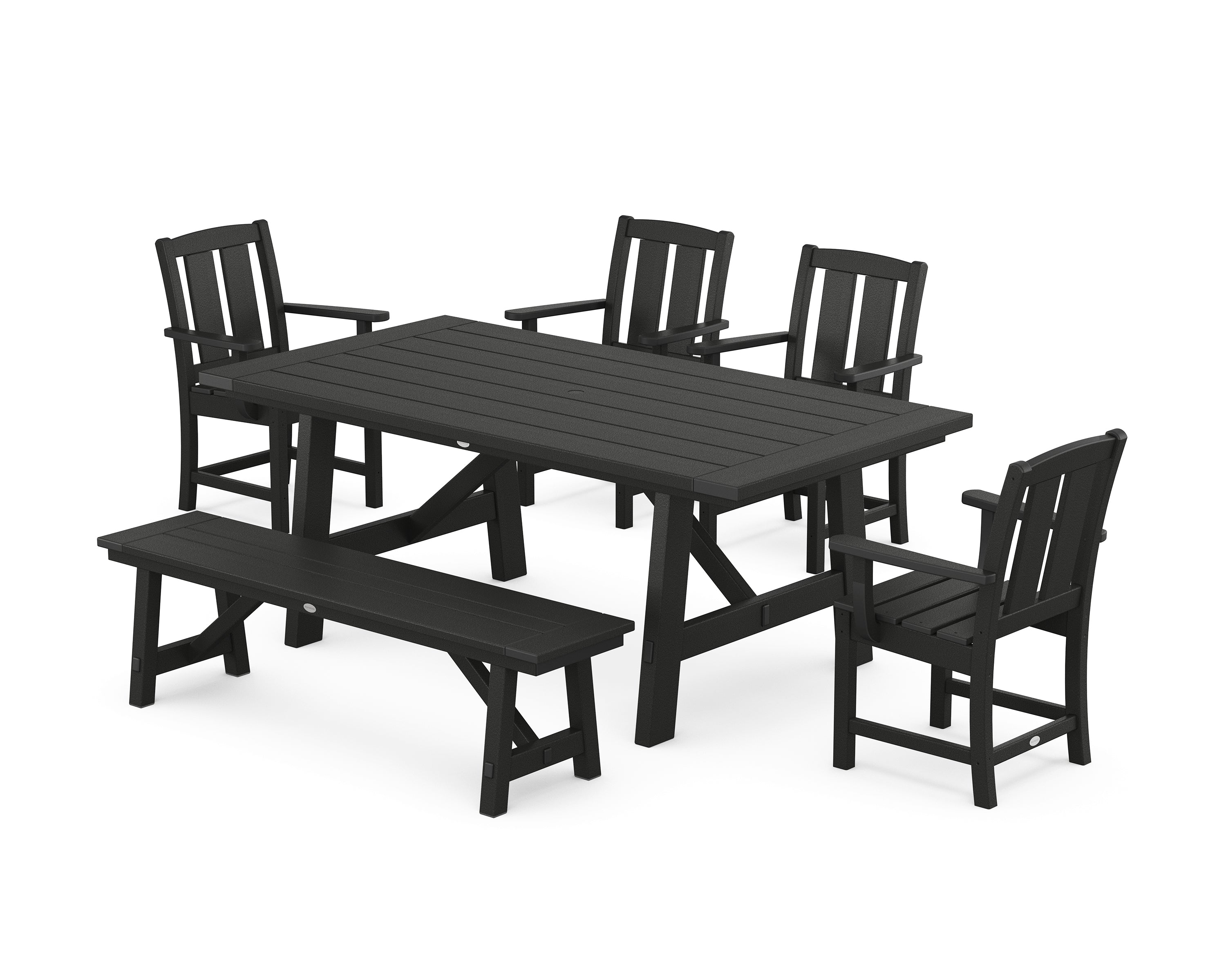 POLYWOOD Mission 6-Piece Rustic Farmhouse Dining Set with Bench in Black